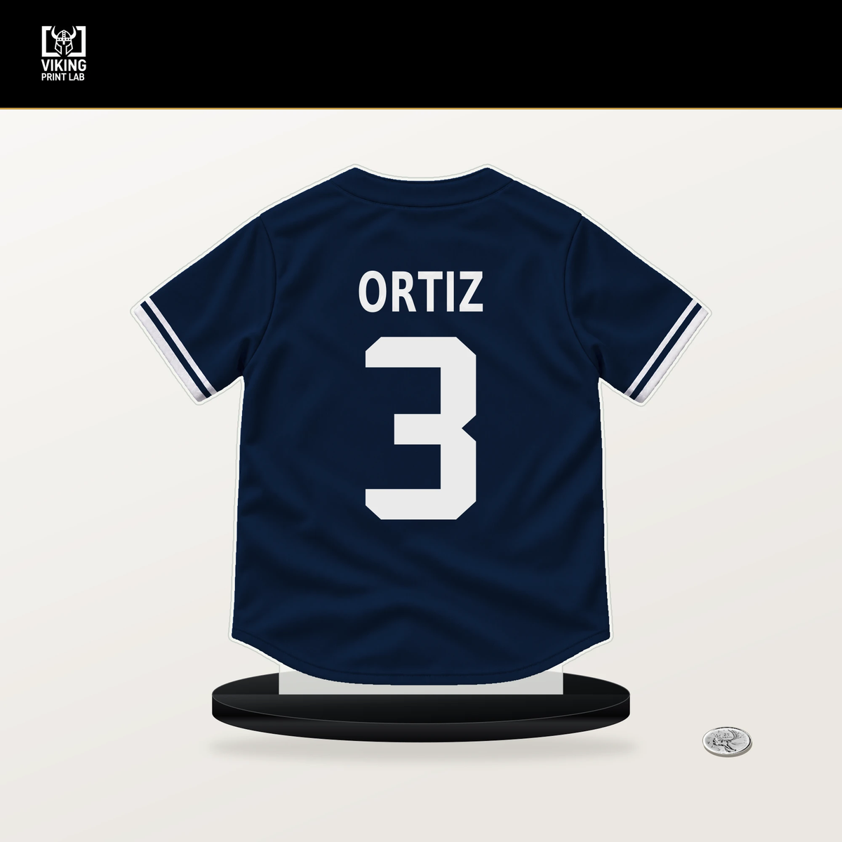 Joey Ortiz number 3 Milwaukee Brewers jersey stand with included black base.