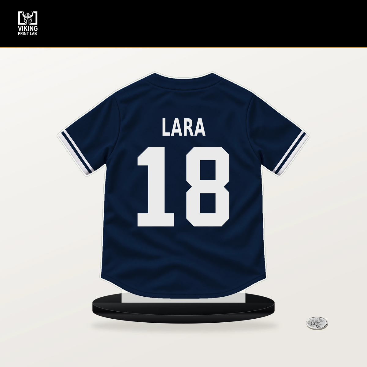 Luis Lara number 18 Milwaukee Brewers jersey stand with included black base.