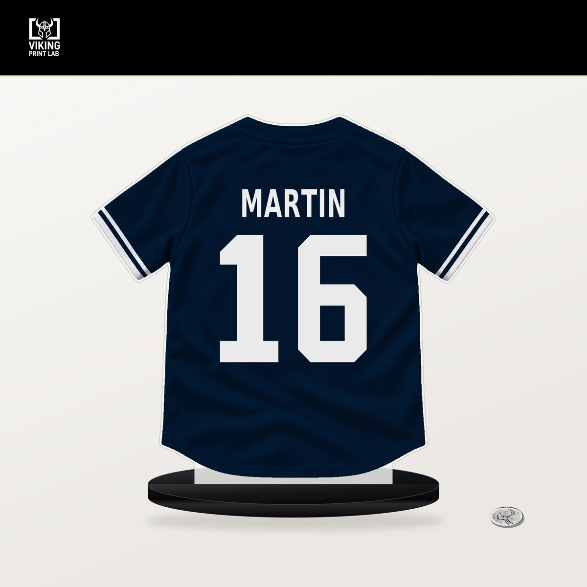 Austin Martin number 16 Minnesota Twins jersey stand with included black base.