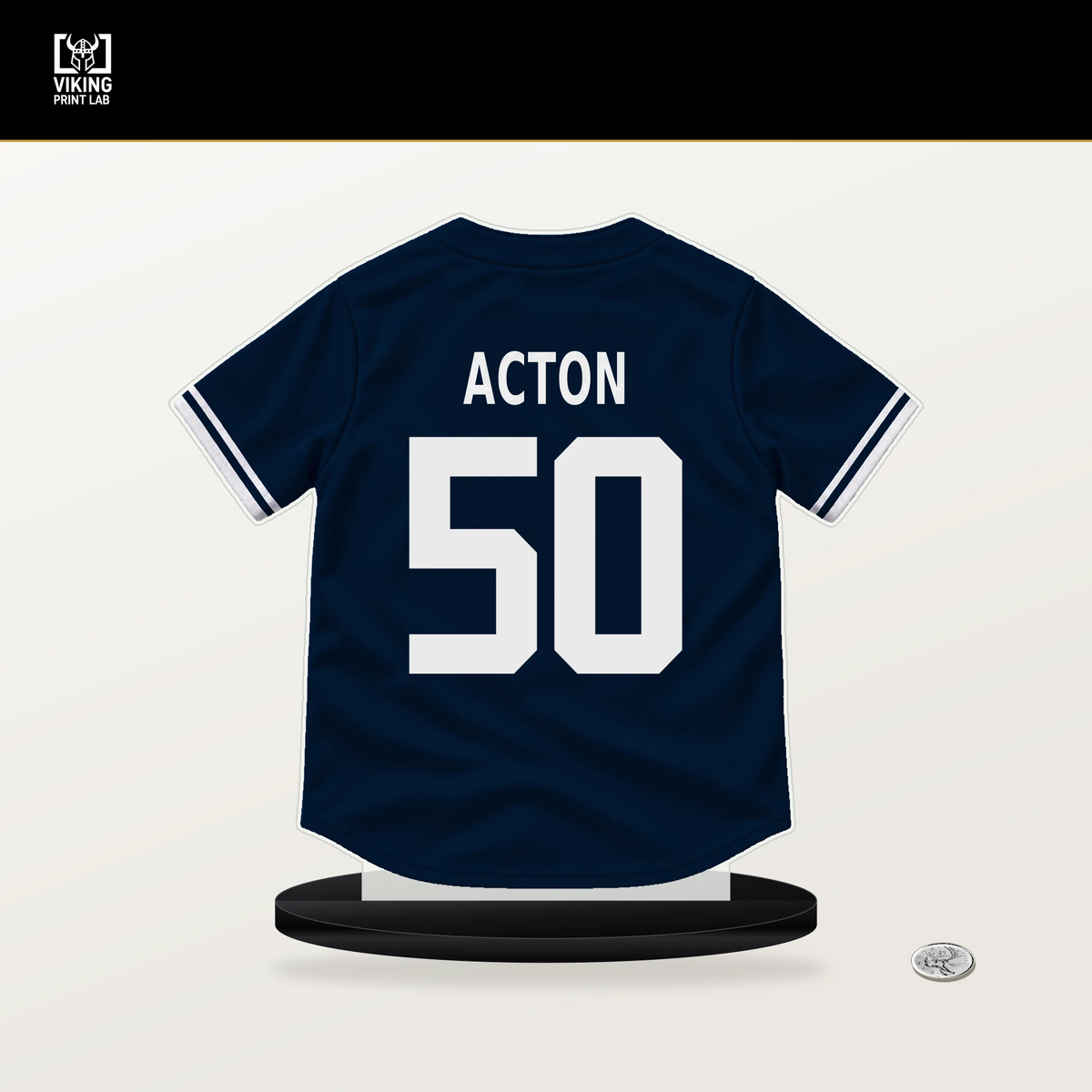 Garrett Acton number 50 Minnesota Twins jersey stand with included black base.
