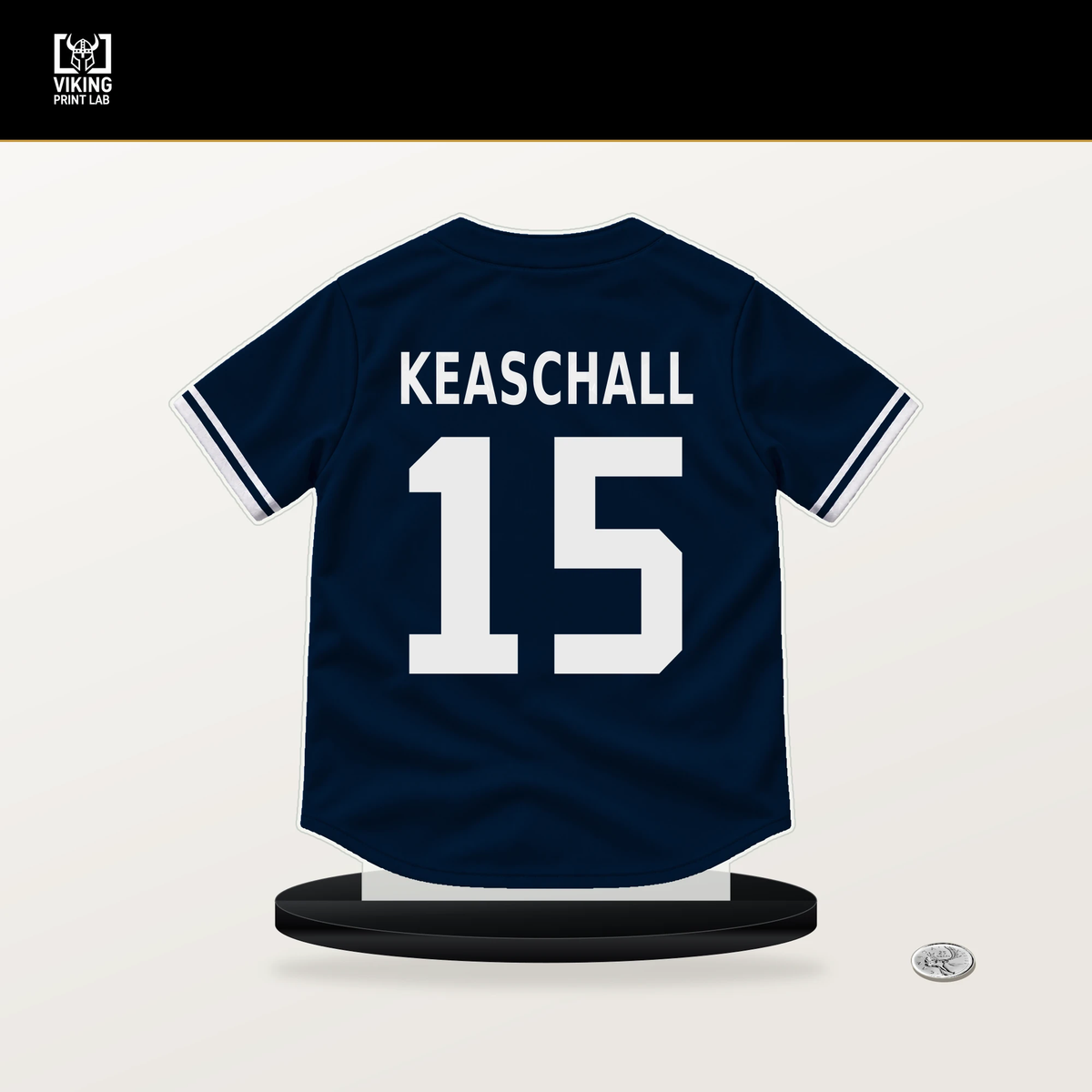 Luke Keaschall number 15 Minnesota Twins jersey stand with included black base.