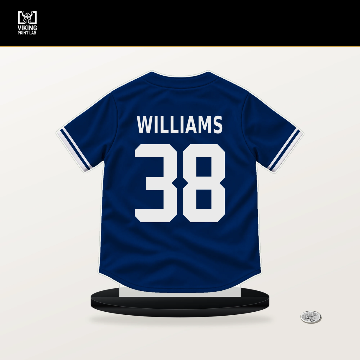 Devin Williams number 38 New York Mets jersey stand with included black base.