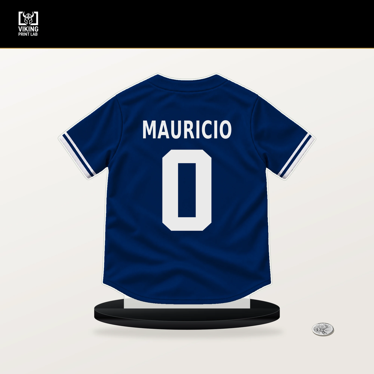Ronny Mauricio number 0 New York Mets jersey stand with included black base.