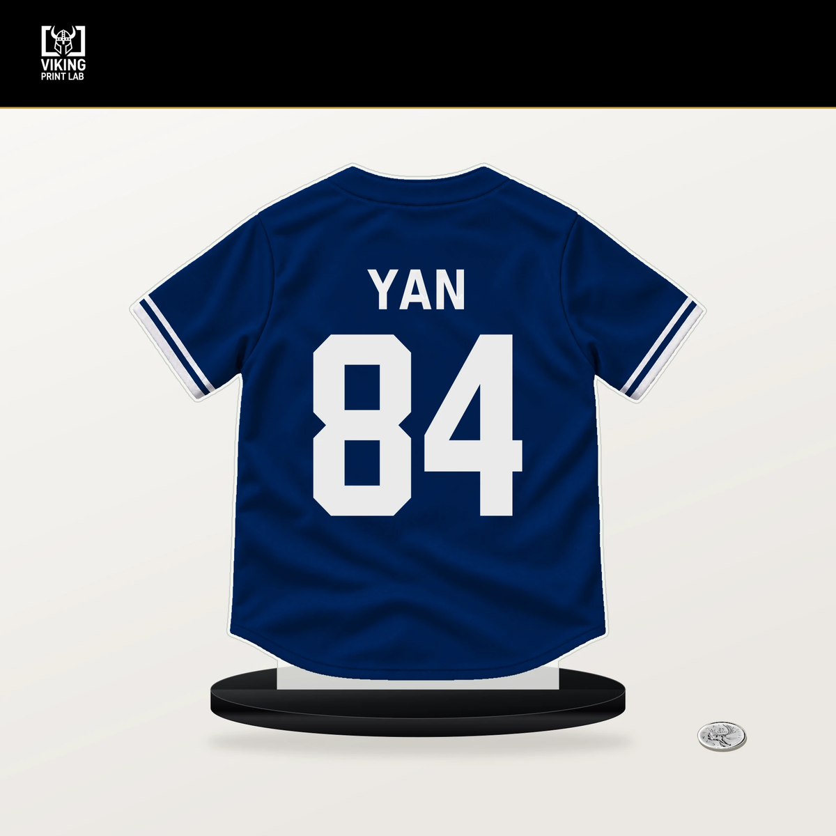 Jefry Yan number 84 New York Mets jersey stand with included black base.
