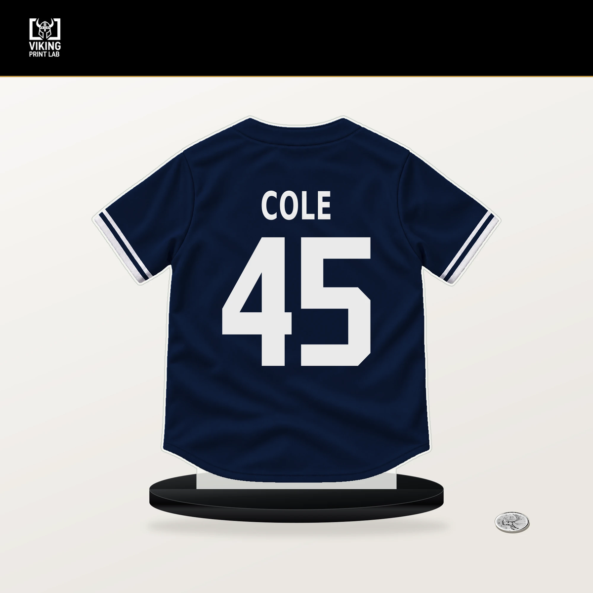 Gerrit Cole number 45 New York Yankees jersey stand with included black base.