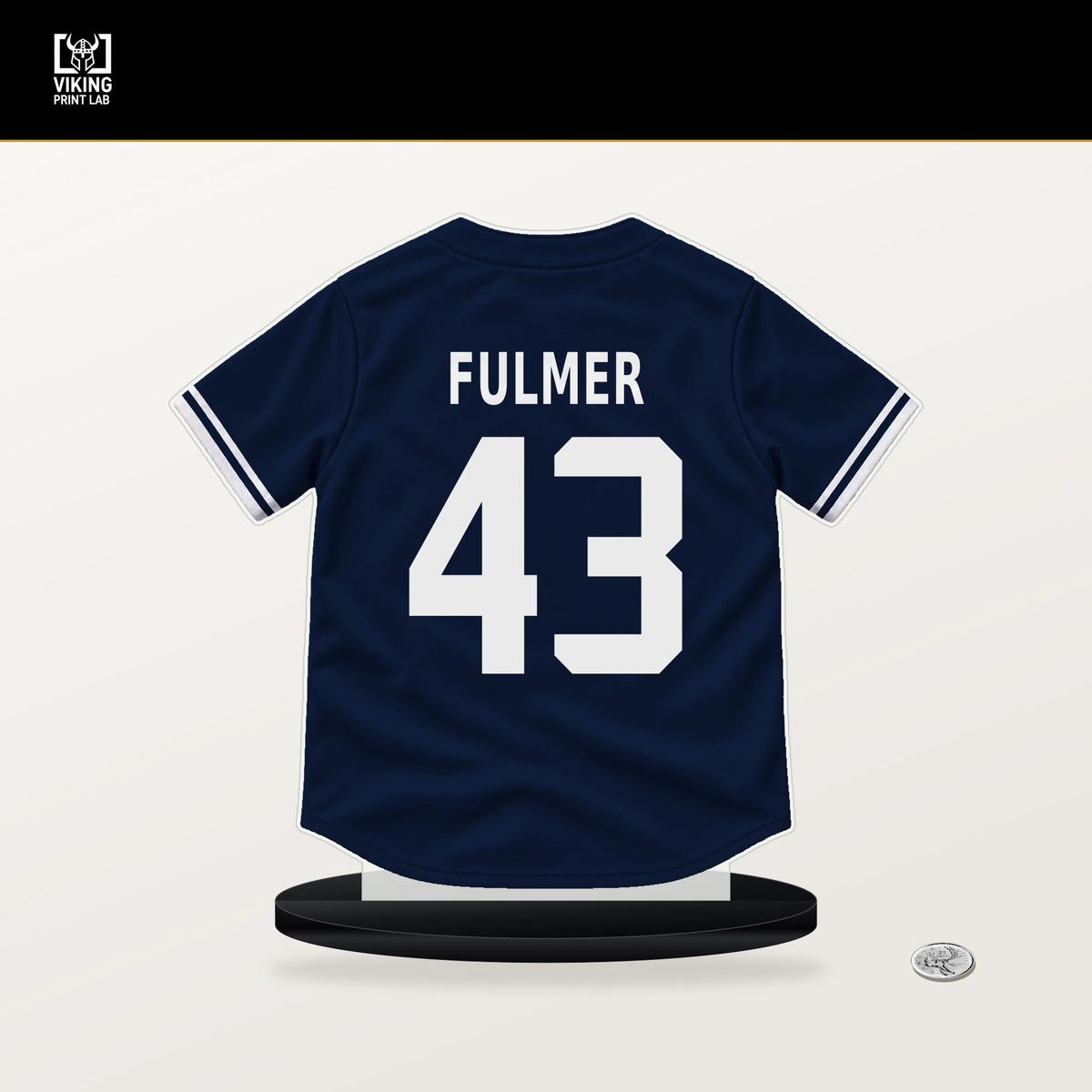 Michael Fulmer number 43 New York Yankees jersey stand with included black base.