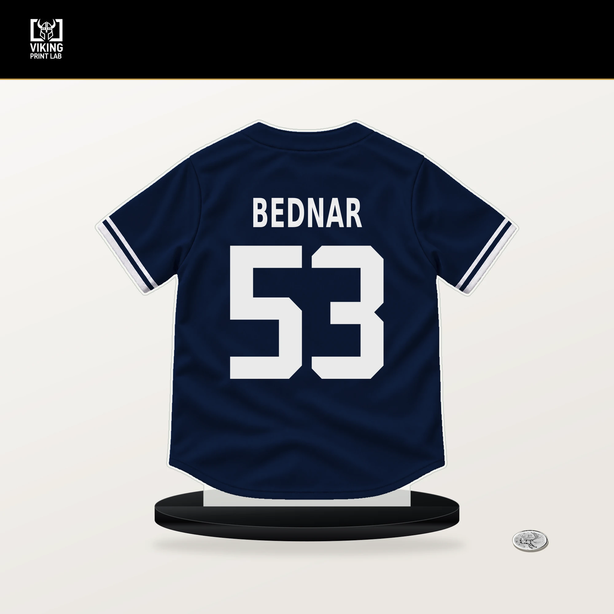 David Bednar number 53 New York Yankees jersey stand with included black base.