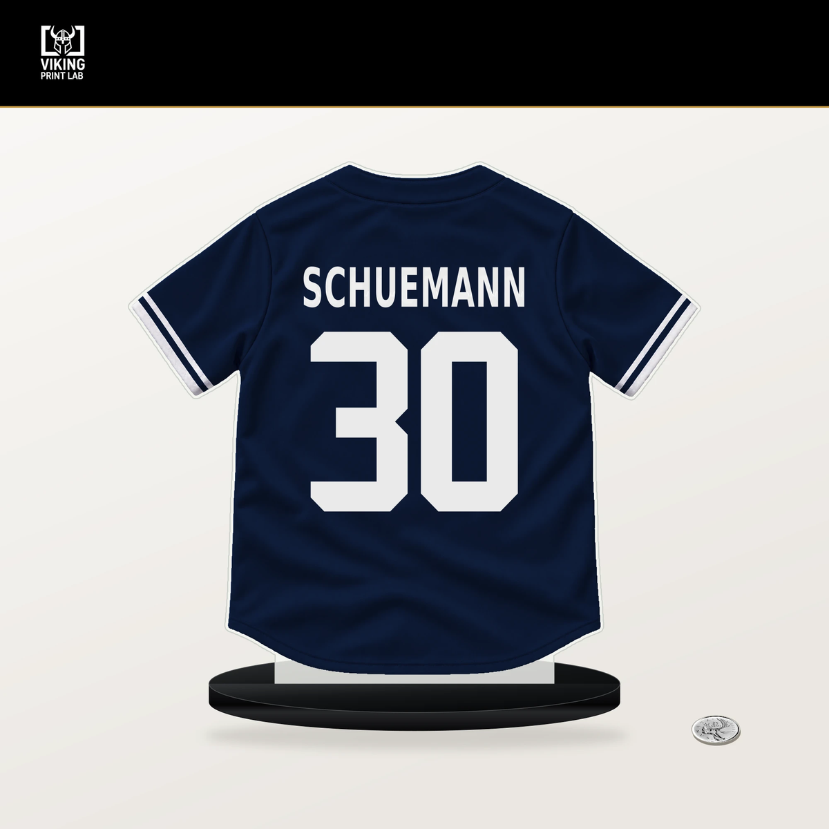 Max Schuemann number 30 New York Yankees jersey stand with included black base.