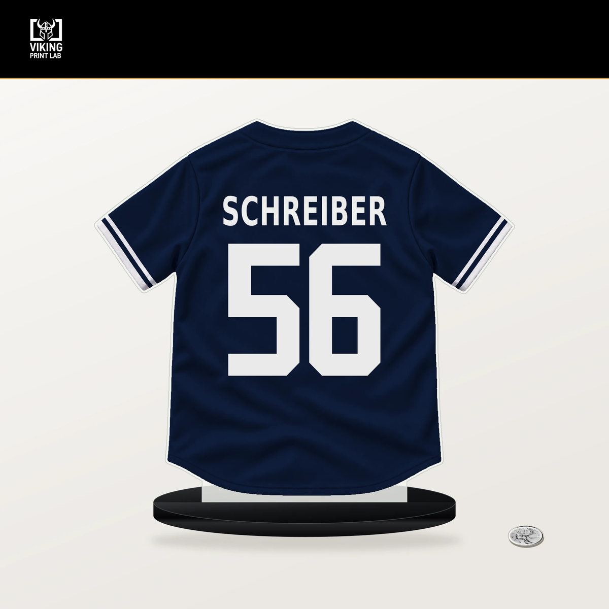 John Schreiber number 56 New York Yankees jersey stand with included black base.