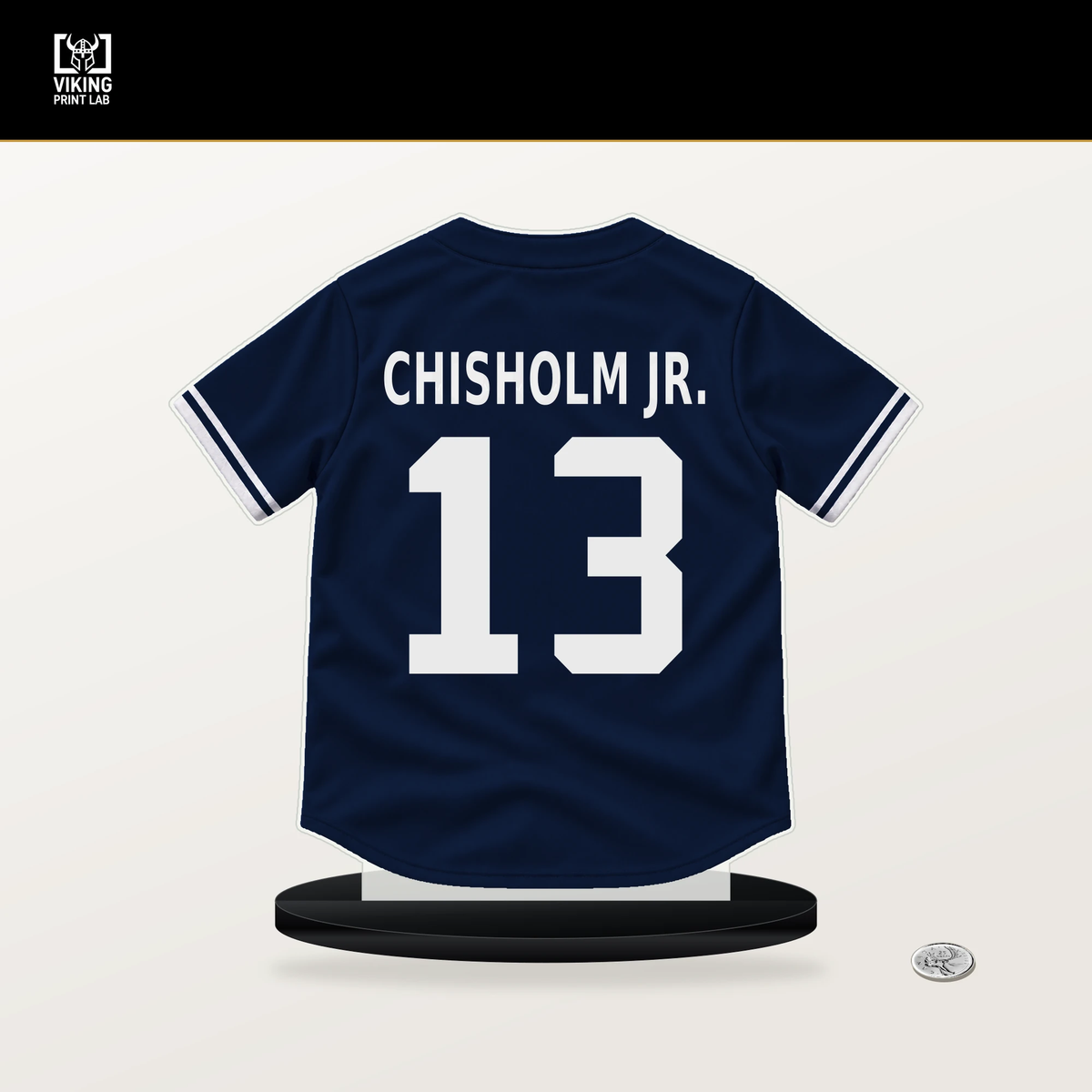 Jazz Chisholm Jr. number 13 New York Yankees jersey stand with included black base.