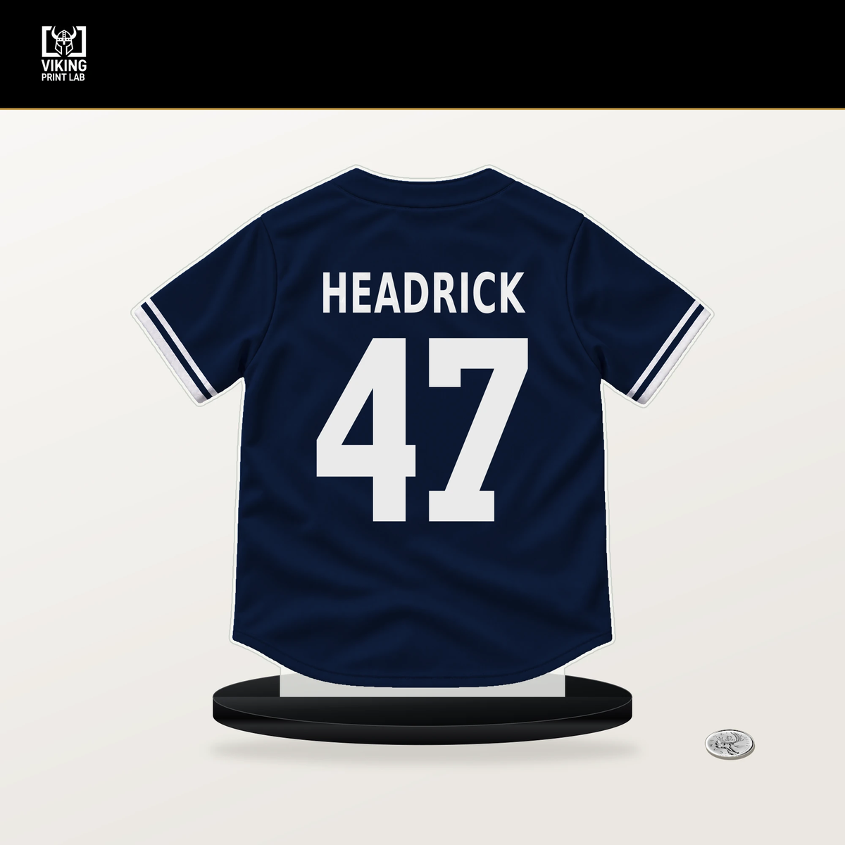 Brent Headrick number 47 New York Yankees jersey stand with included black base.