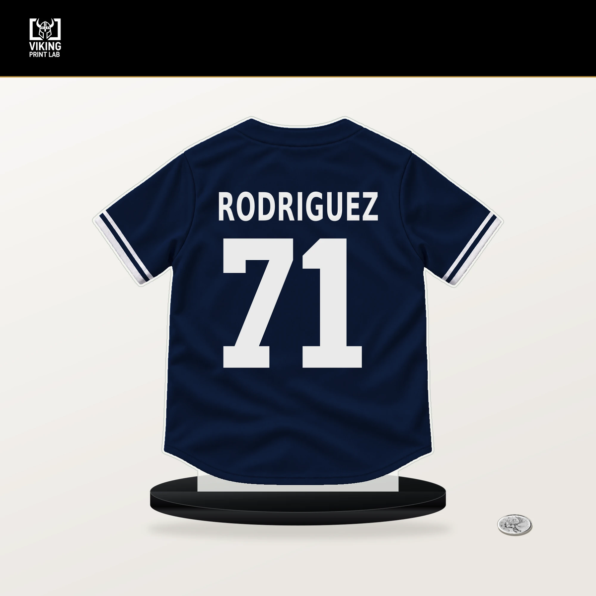Elmer Rodriguez number 71 New York Yankees jersey stand with included black base.