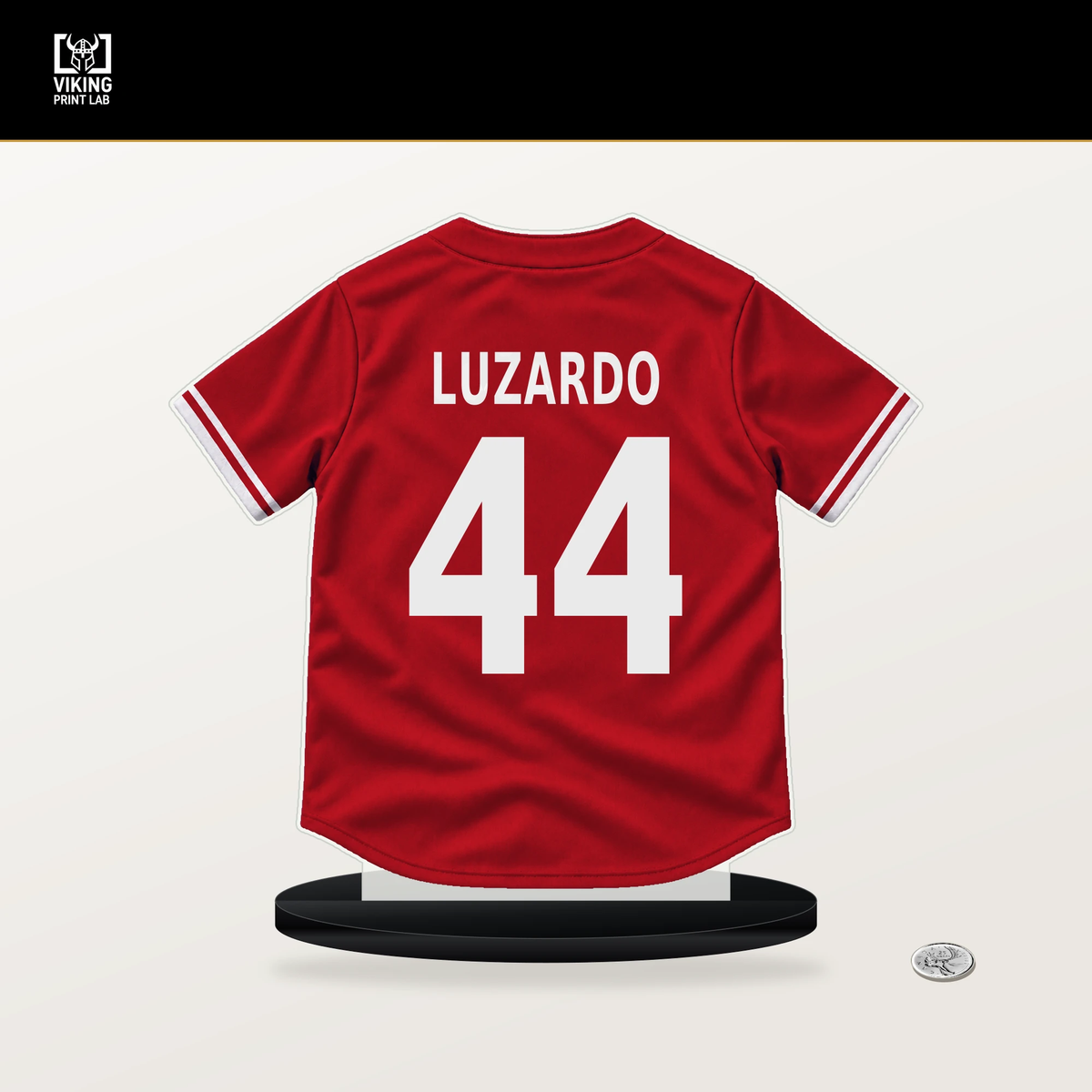 Jesus Luzardo number 44 Philadelphia Phillies jersey stand with included black base.