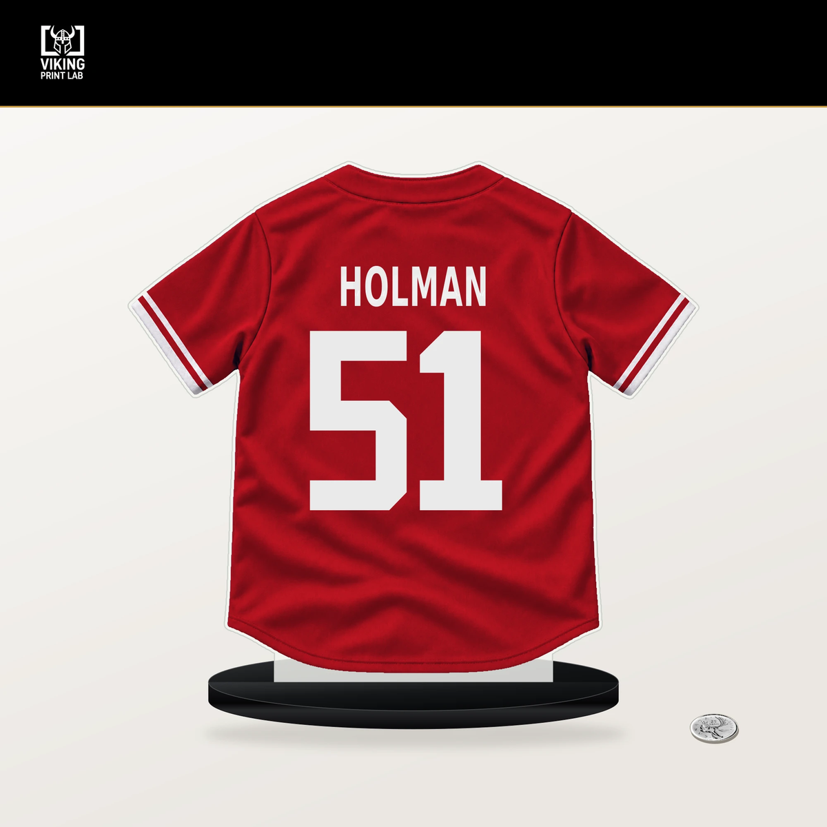 Grant Holman number 51 Philadelphia Phillies jersey stand with included black base.