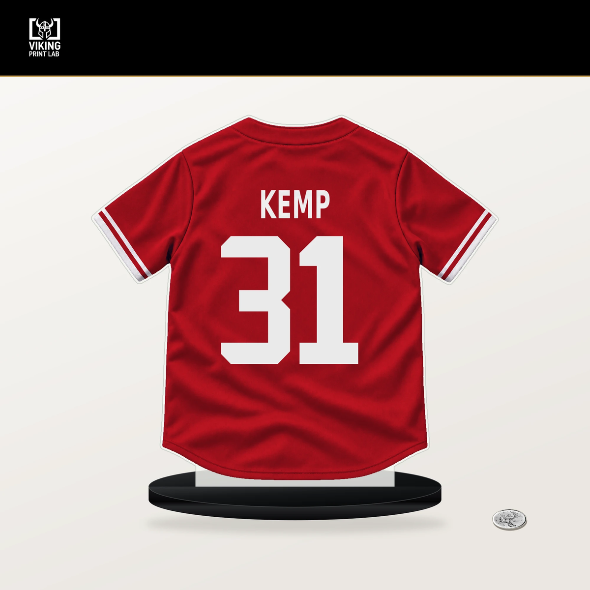 Otto Kemp number 31 Philadelphia Phillies jersey stand with included black base.