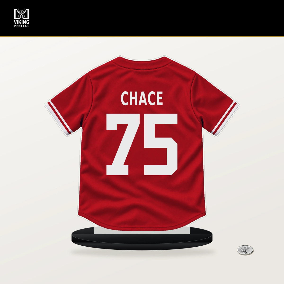 Moises Chace number 75 Philadelphia Phillies jersey stand with included black base.