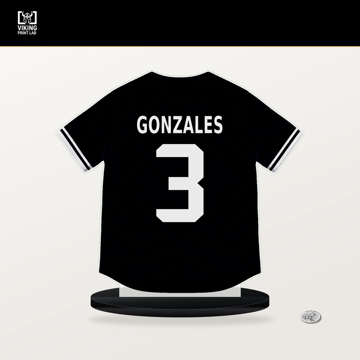 Nick Gonzales number 3 Pittsburgh Pirates jersey stand with included black base.