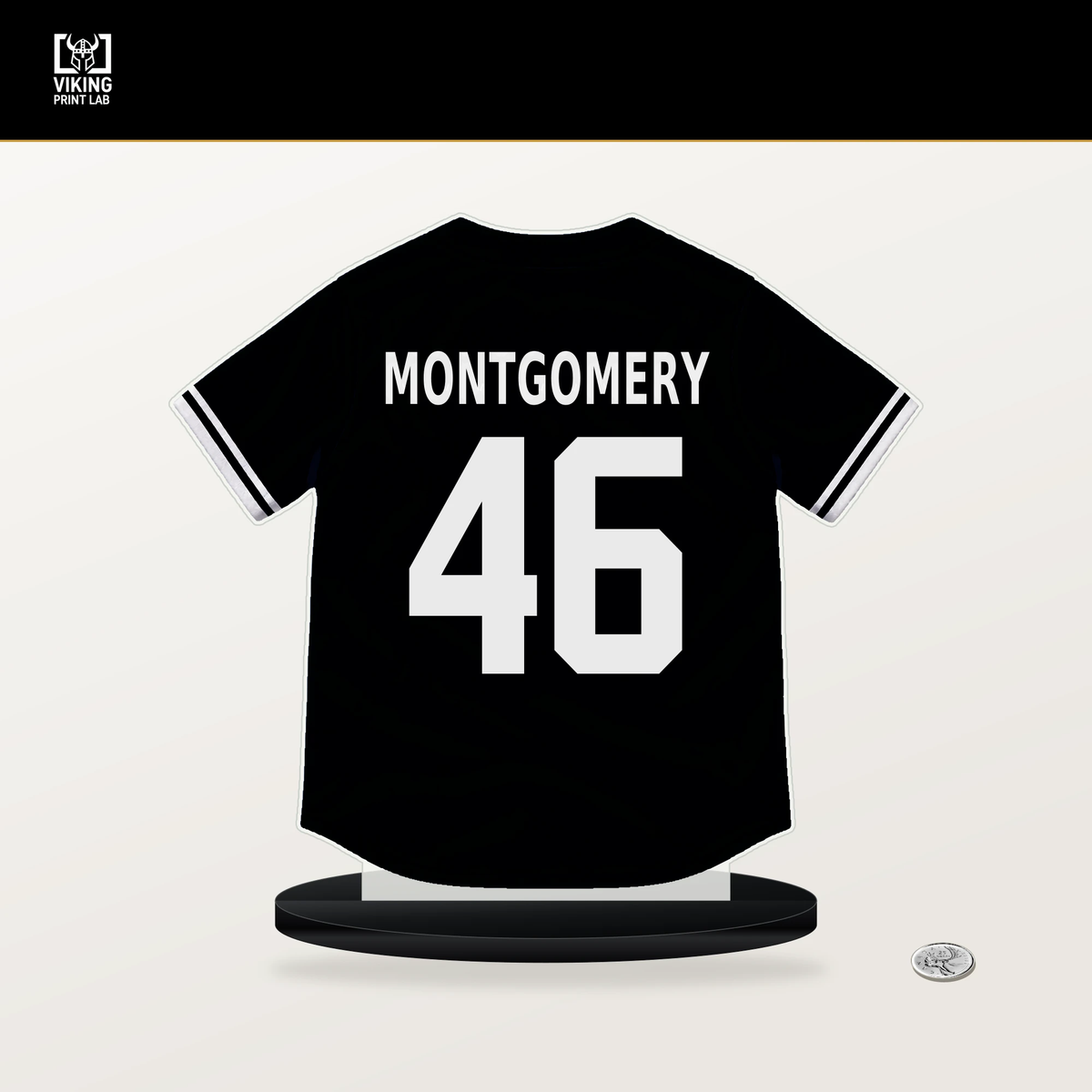 Mason Montgomery number 46 Pittsburgh Pirates jersey stand with included black base.