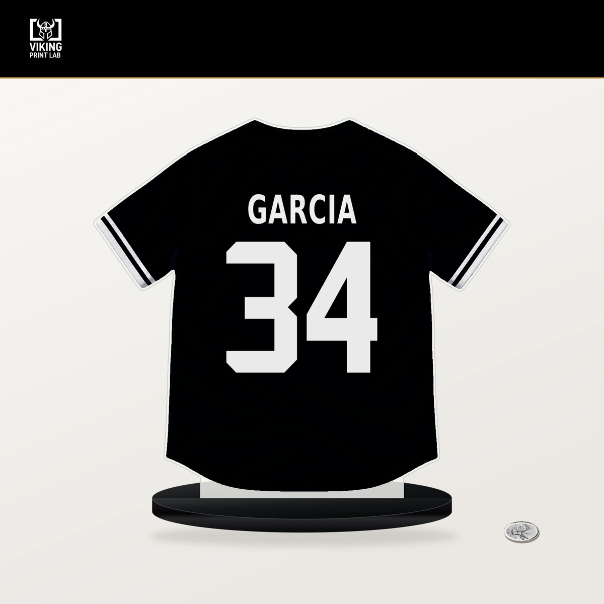 Jhostynxon Garcia number 34 Pittsburgh Pirates jersey stand with included black base.