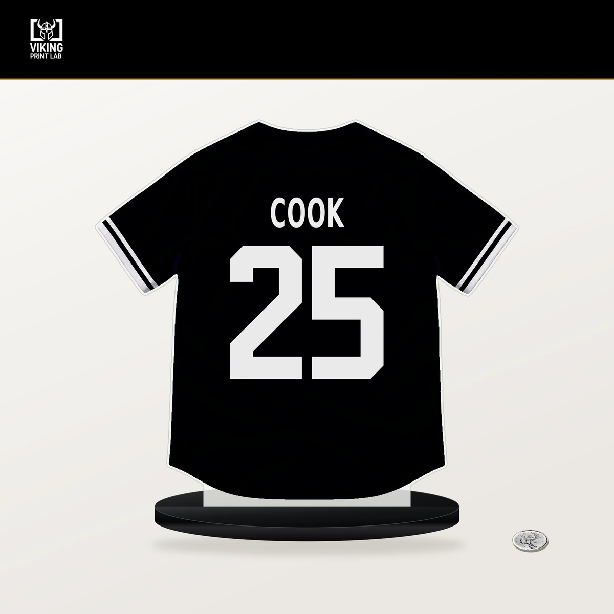 Billy Cook number 25 Pittsburgh Pirates jersey stand with included black base.