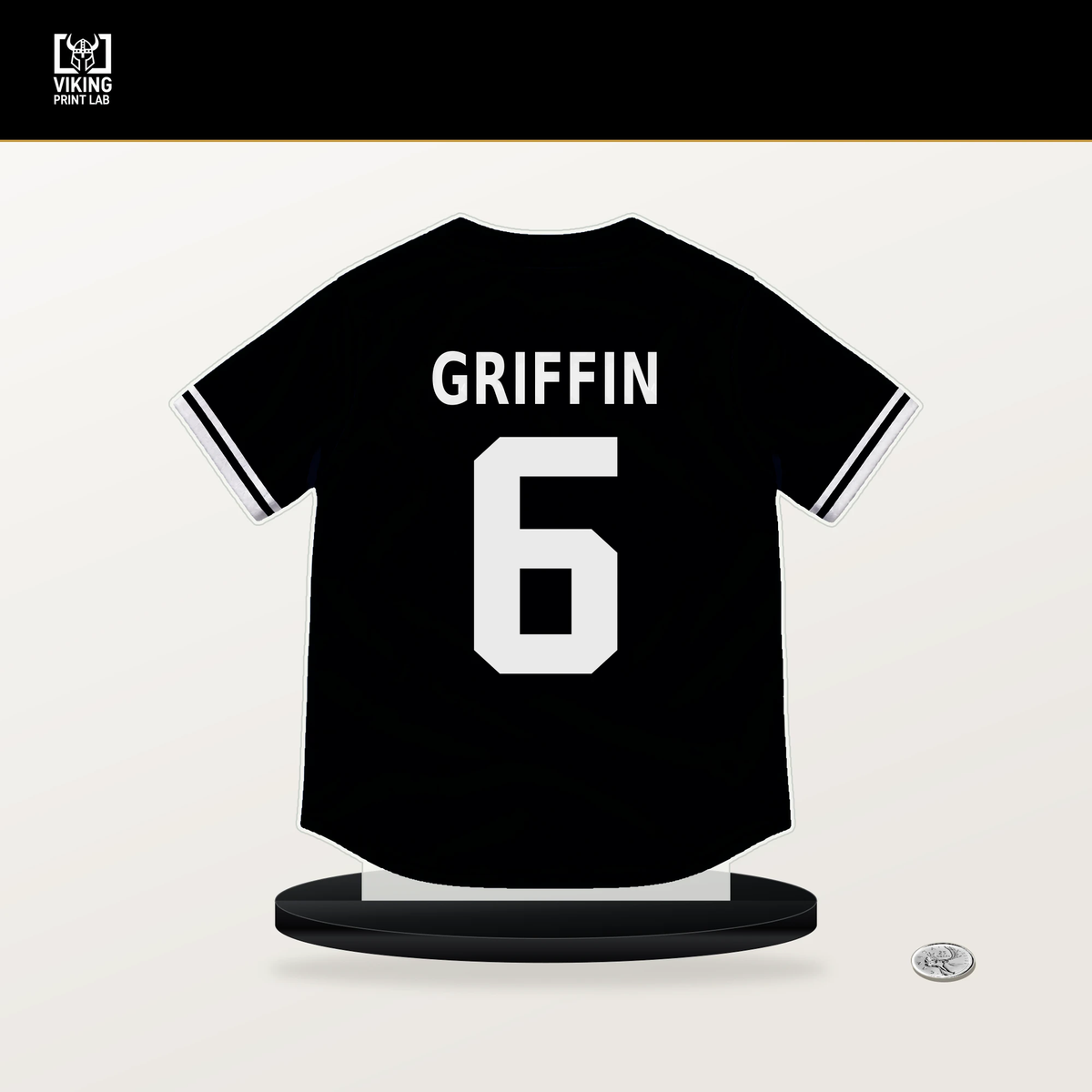 Konnor Griffin number 6 Pittsburgh Pirates jersey stand with included black base.