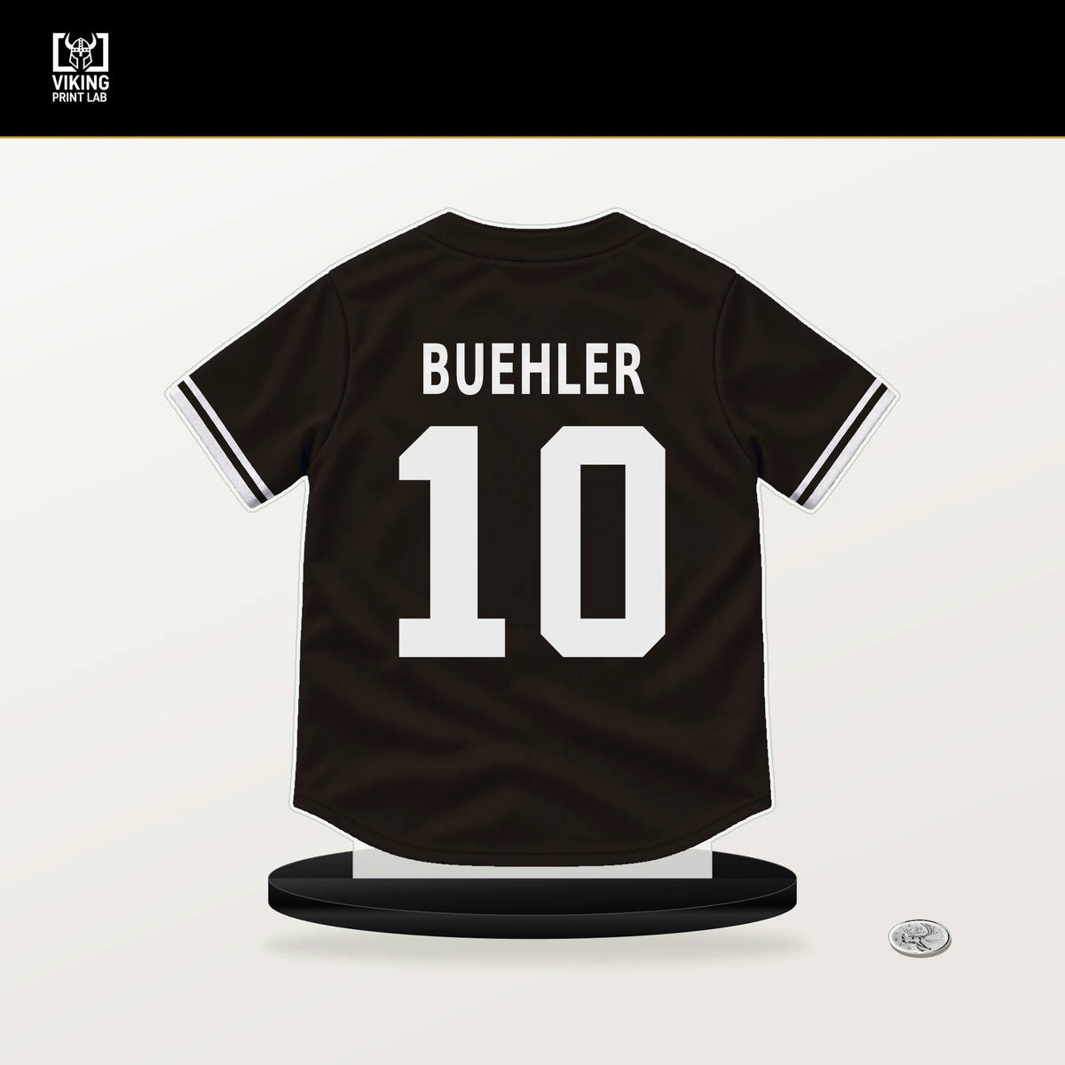 Walker Buehler number 10 San Diego Padres jersey stand with included black base.