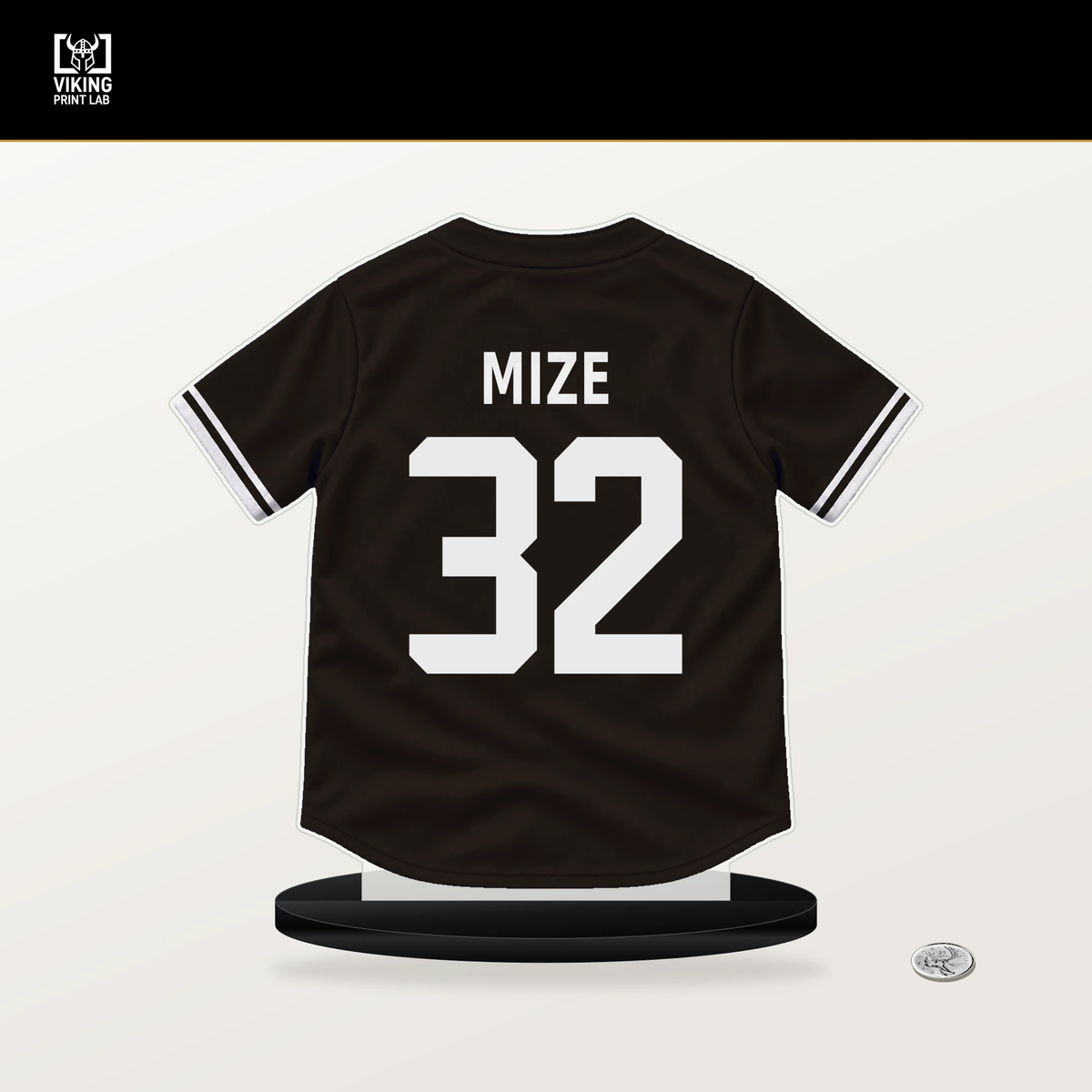 Casey Mize number 32 San Diego Padres jersey stand with included black base.