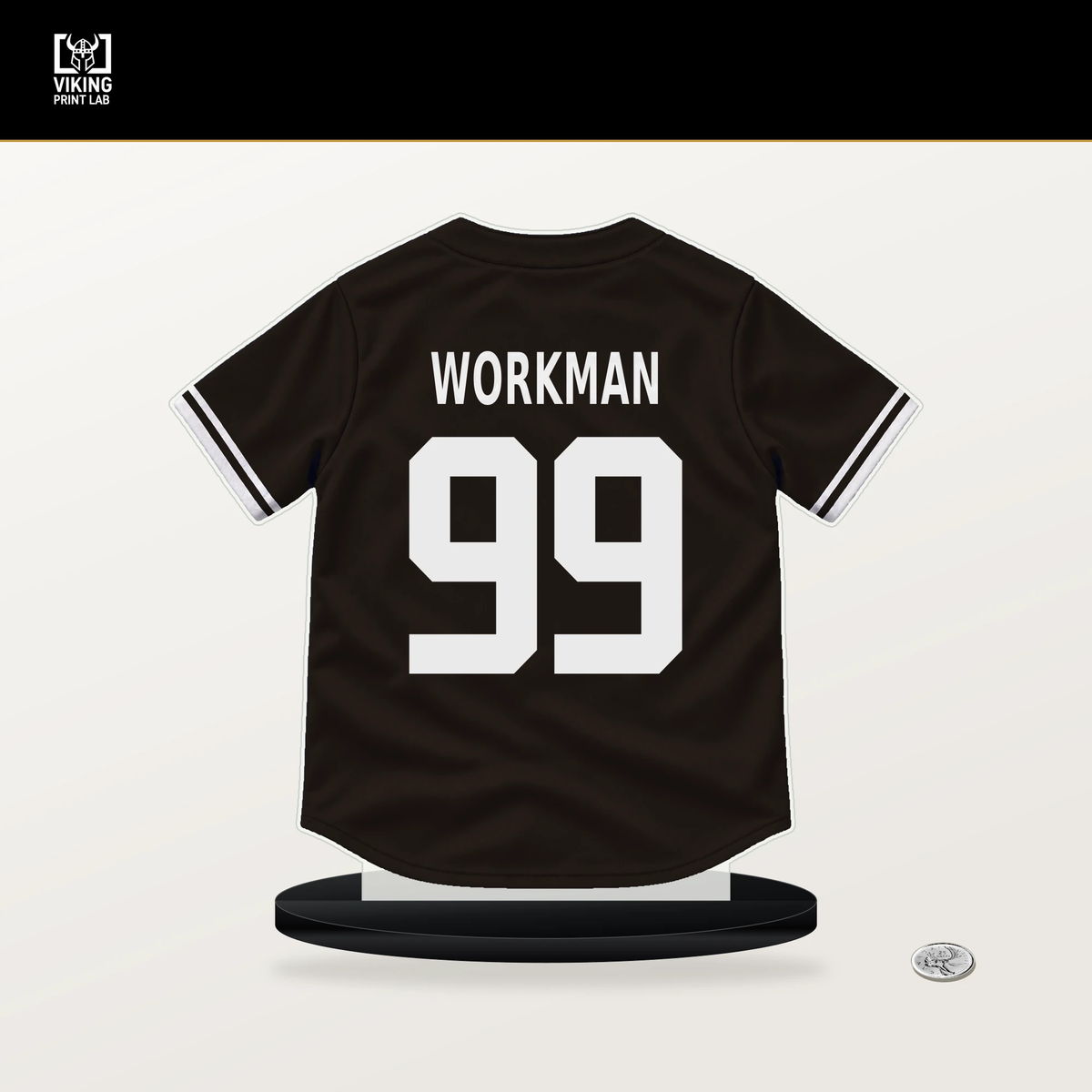 Gage Workman number 99 San Diego Padres jersey stand with included black base.