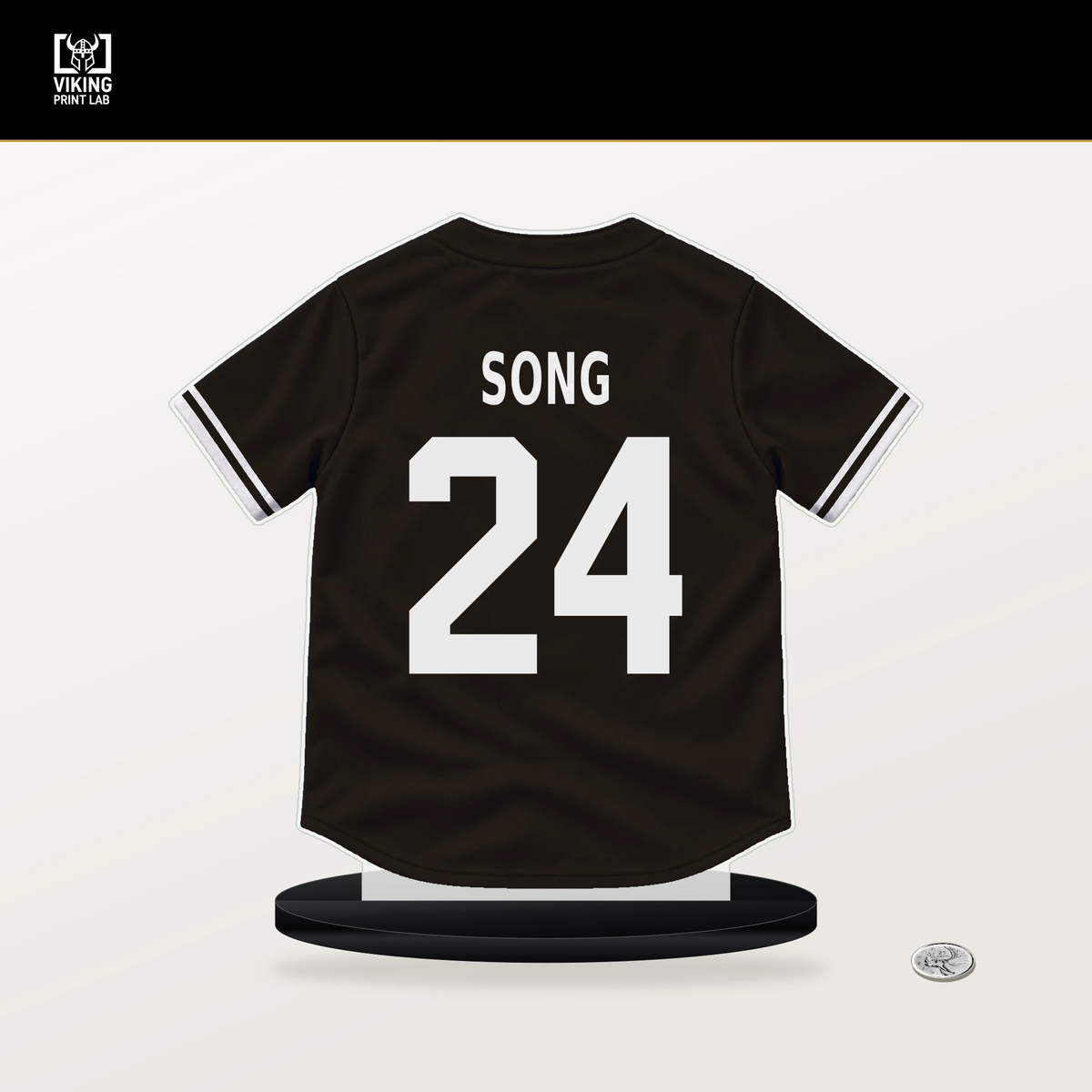 Sung-Mun Song number 24 San Diego Padres jersey stand with included black base.