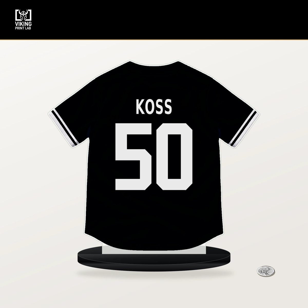 Christian Koss number 50 San Francisco Giants jersey stand with included black base.