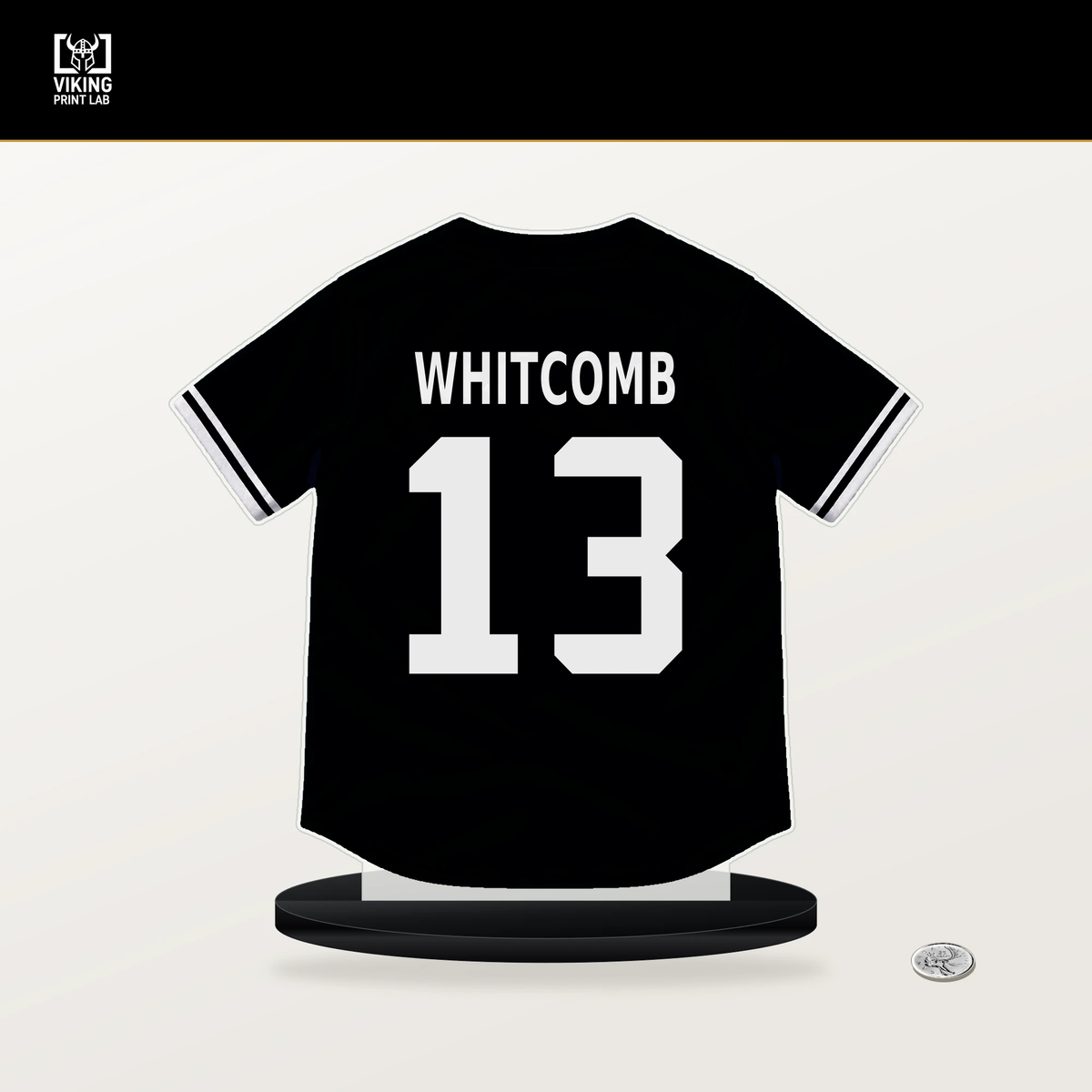 Shay Whitcomb number 13 San Francisco Giants jersey stand with included black base.