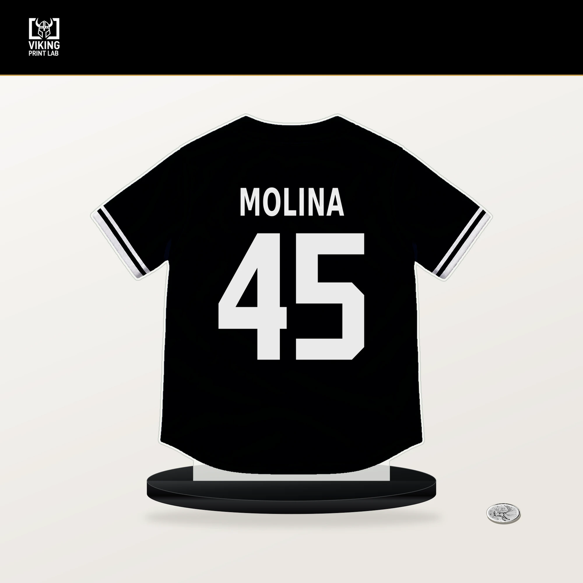 Anthony Molina number 45 San Francisco Giants jersey stand with included black base.