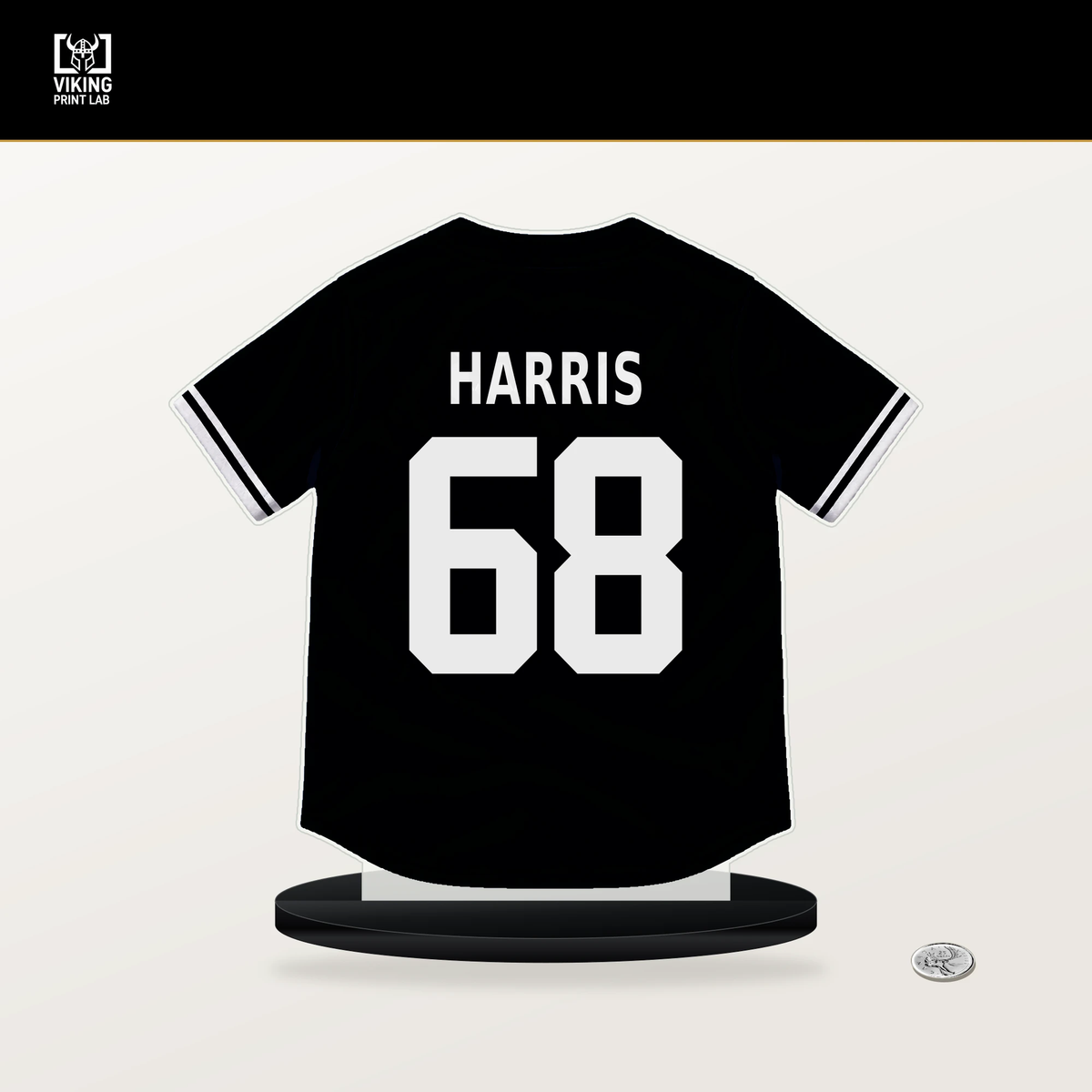Trent Harris number 68 San Francisco Giants jersey stand with included black base.