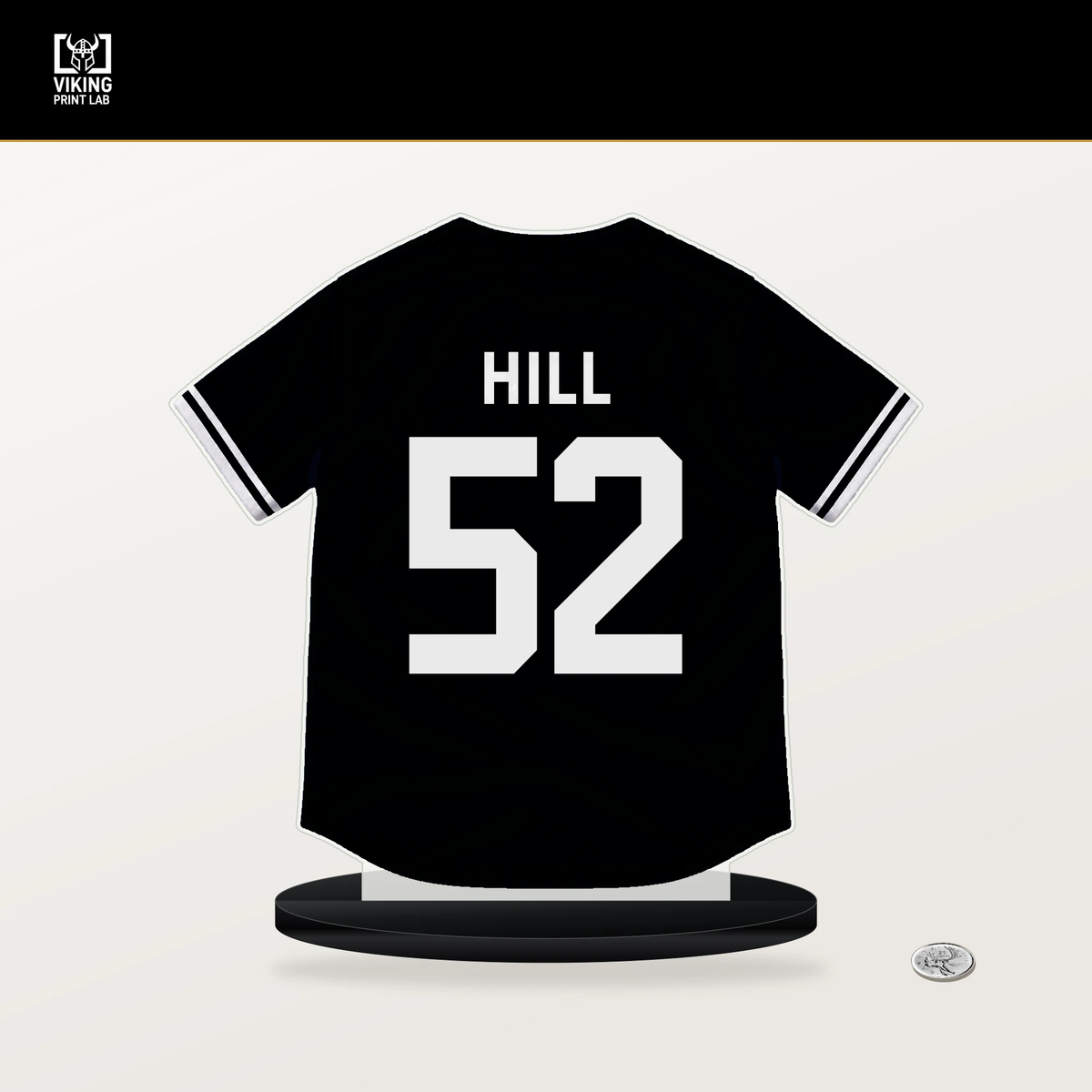 Turner Hill number 52 San Francisco Giants jersey stand with included black base.