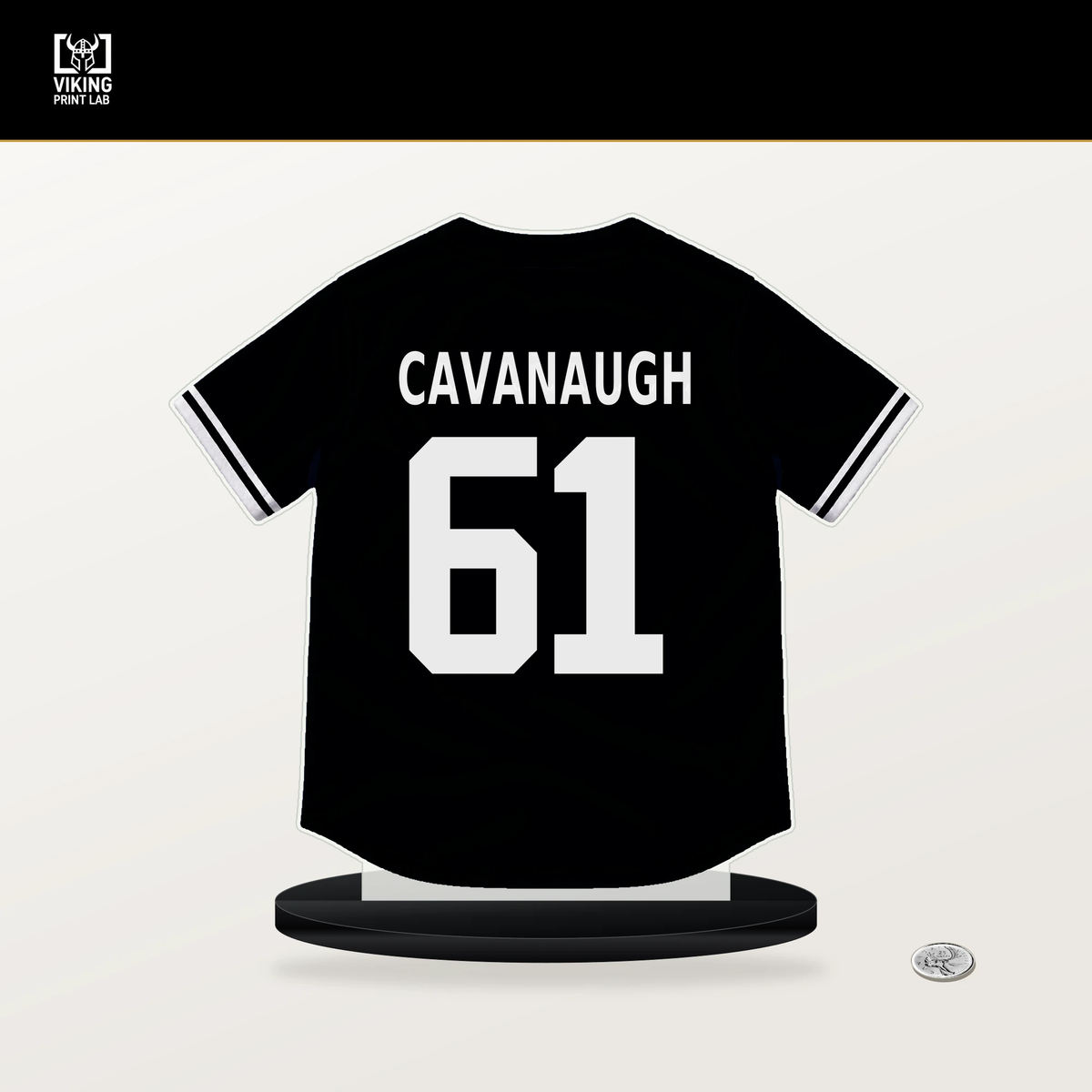 Drew Cavanaugh number 61 San Francisco Giants jersey stand with included black base.