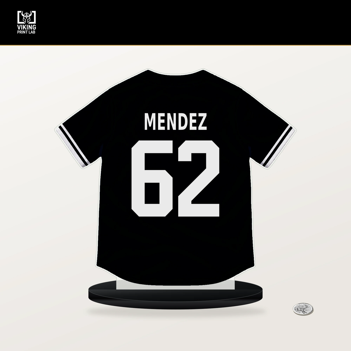 Miguel Mendez number 62 San Francisco Giants jersey stand with included black base.