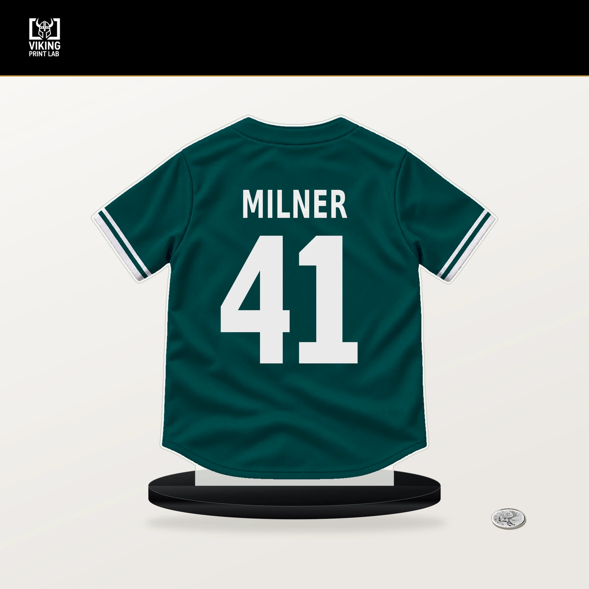 Hoby Milner number 41 Seattle Mariners jersey stand with included black base.