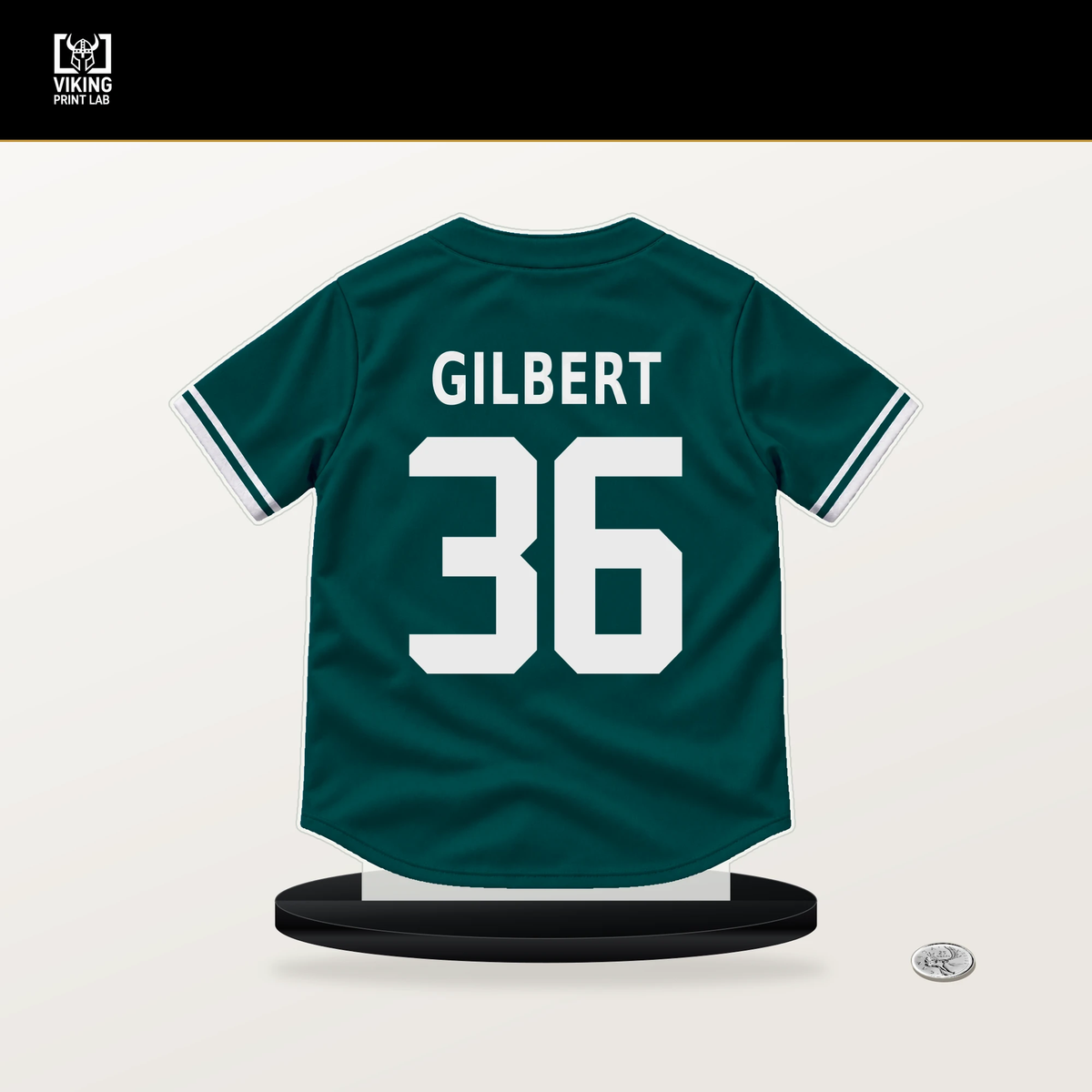 Logan Gilbert number 36 Seattle Mariners jersey stand with included black base.