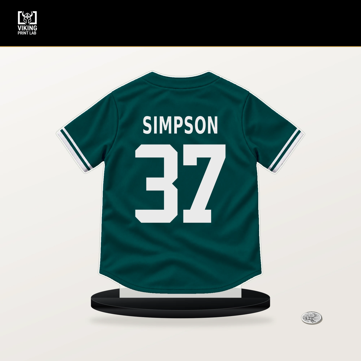 Josh Simpson number 37 Seattle Mariners jersey stand with included black base.