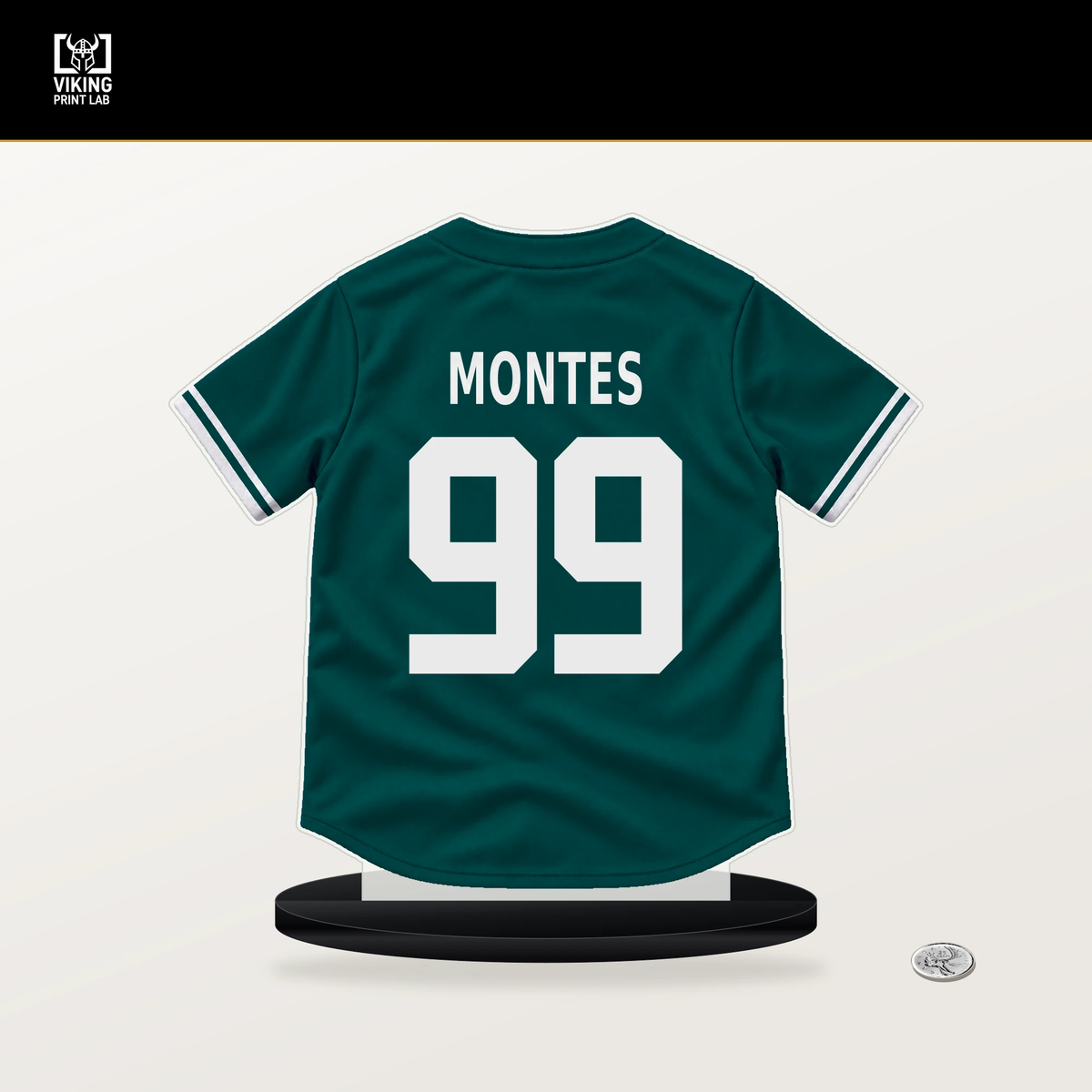 Lazaro Montes number 99 Seattle Mariners jersey stand with included black base.