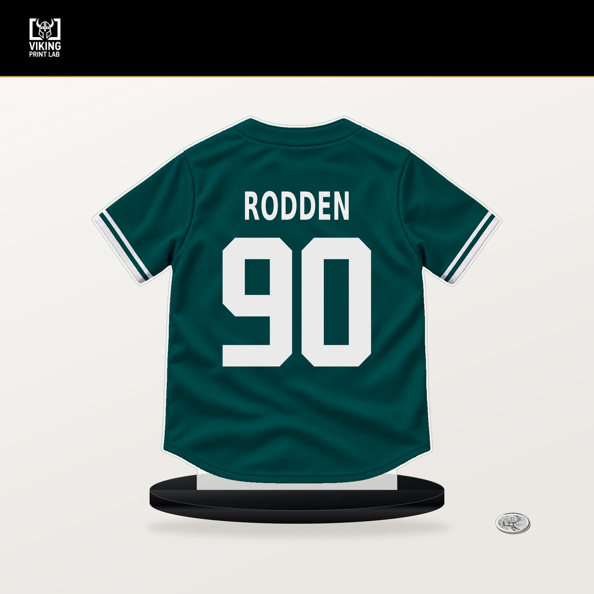 Brock Rodden number 90 Seattle Mariners jersey stand with included black base.