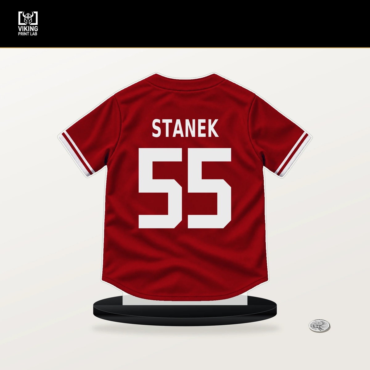 Ryne Stanek number 55 St. Louis Cardinals jersey stand with included black base.
