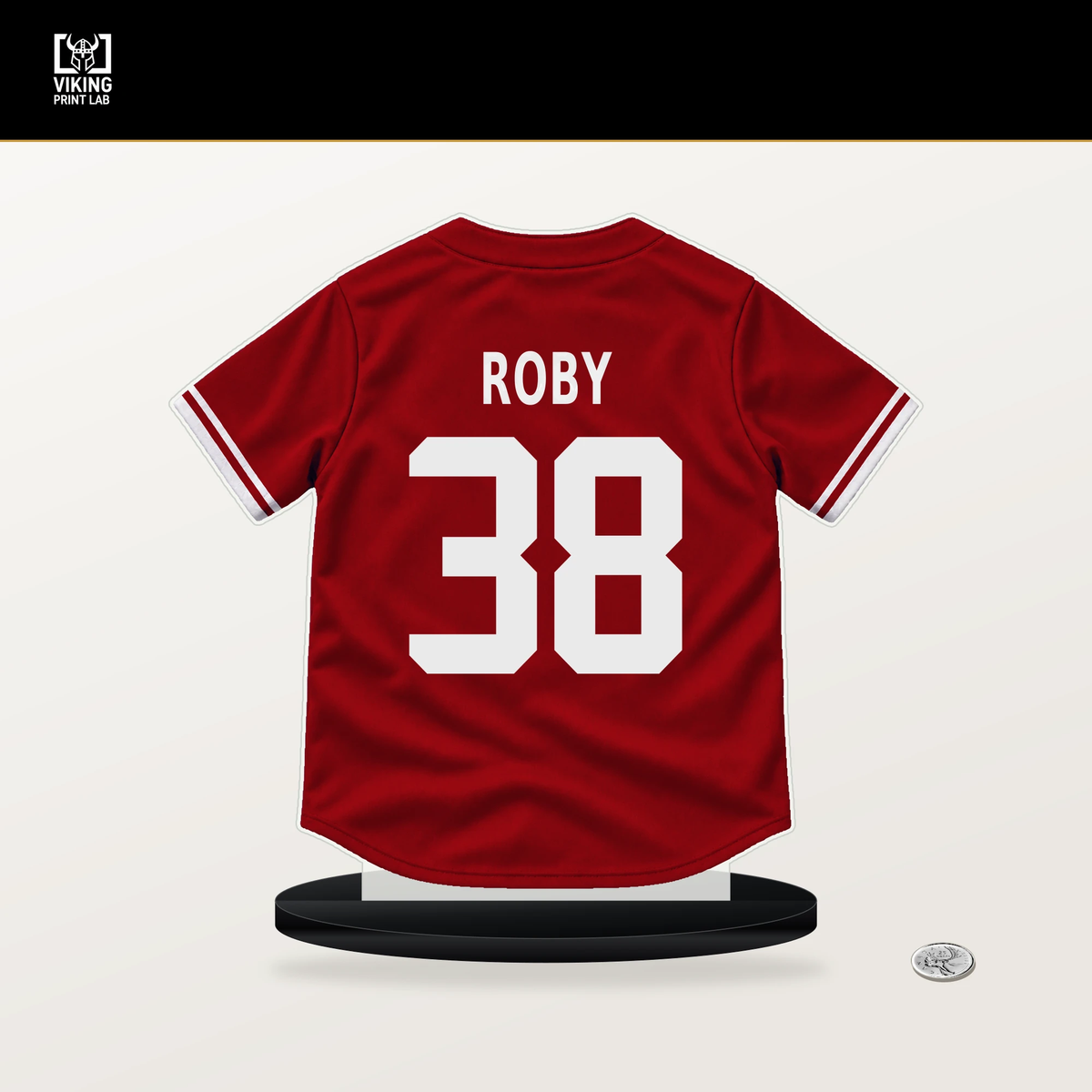 Tekoah Roby number 38 St. Louis Cardinals jersey stand with included black base.