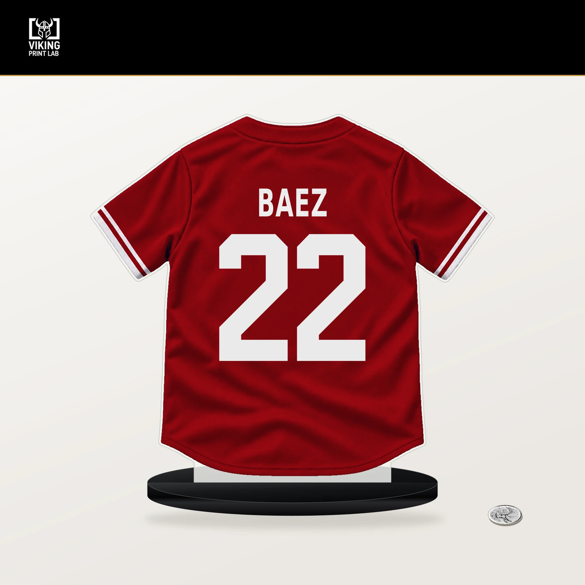 Joshua Baez number 22 St. Louis Cardinals jersey stand with included black base.