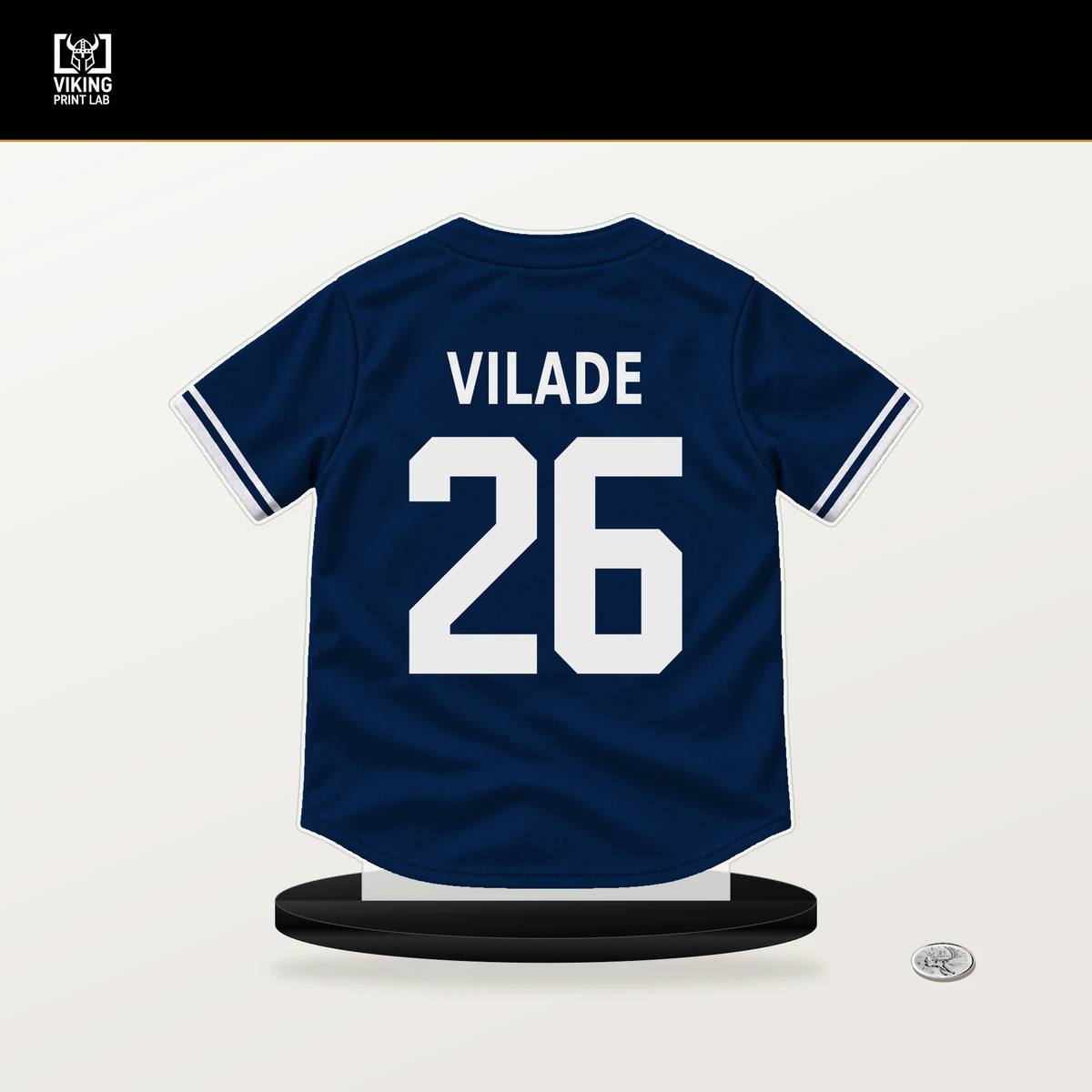 Ryan Vilade number 26 Tampa Bay Rays jersey stand with included black base.