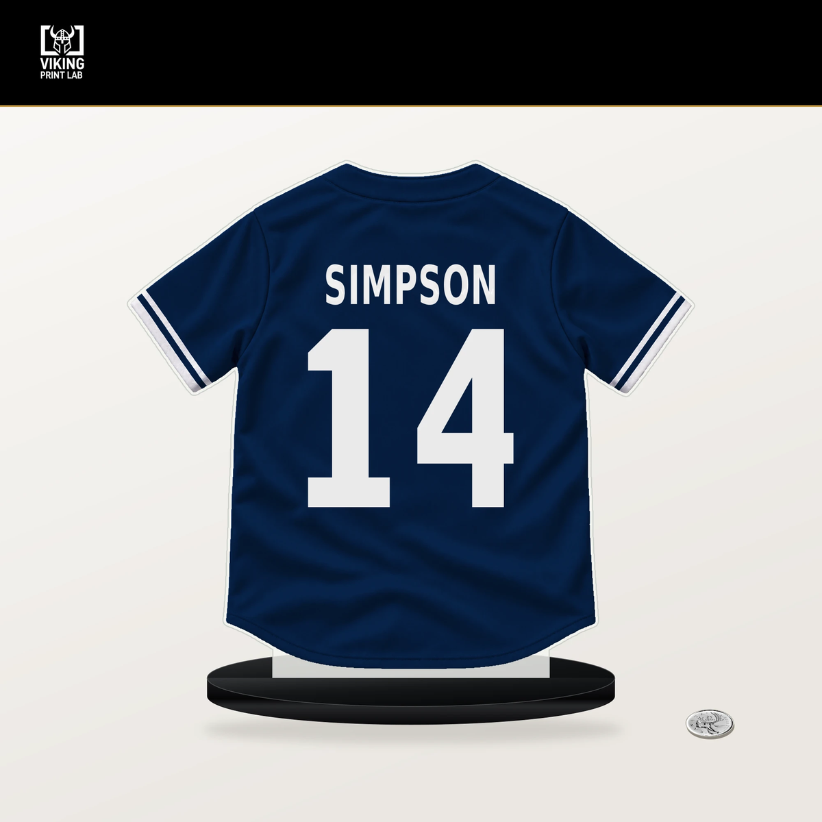Chandler Simpson number 14 Tampa Bay Rays jersey stand with included black base.