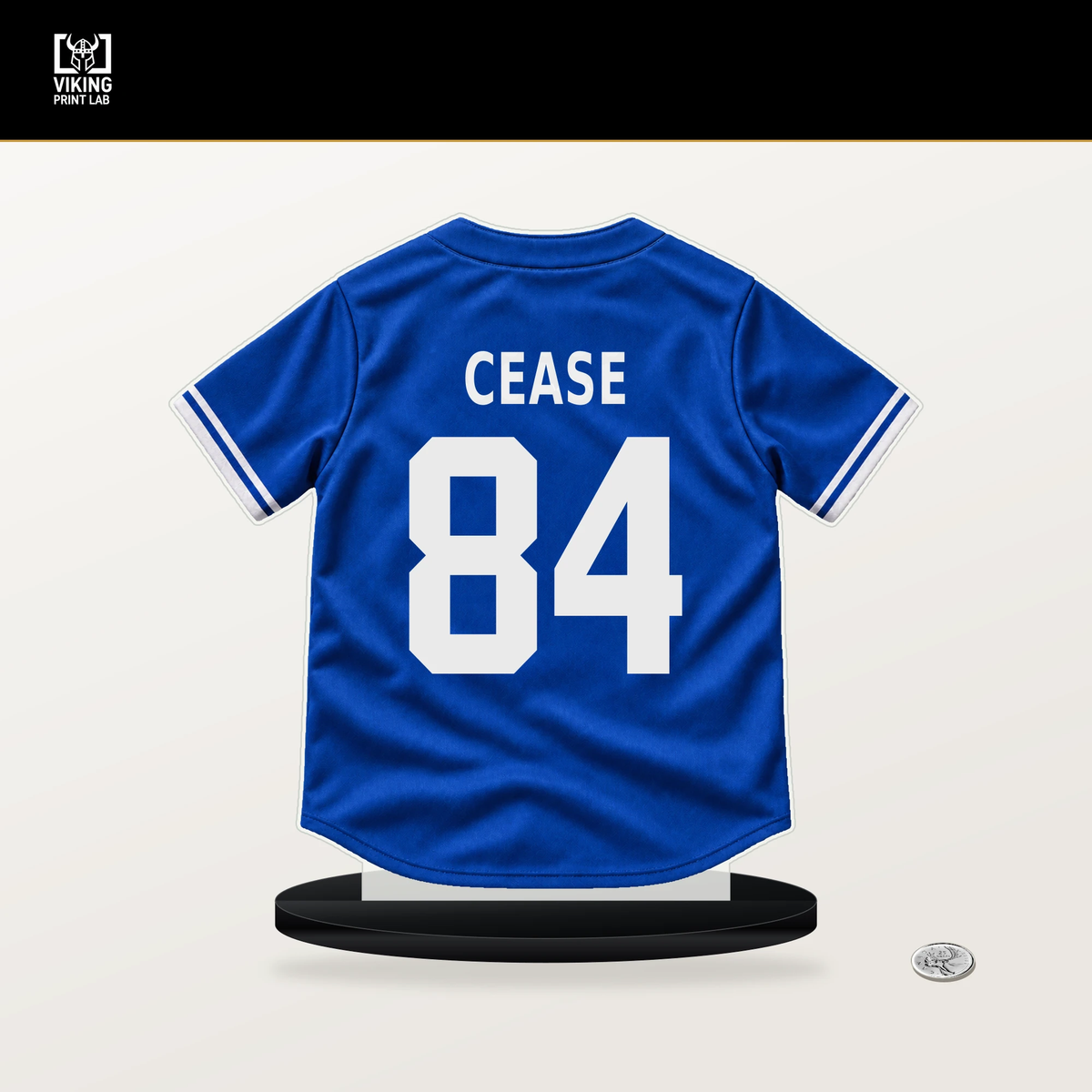 Dylan Cease number 84 Toronto Blue Jays jersey stand with included black base.