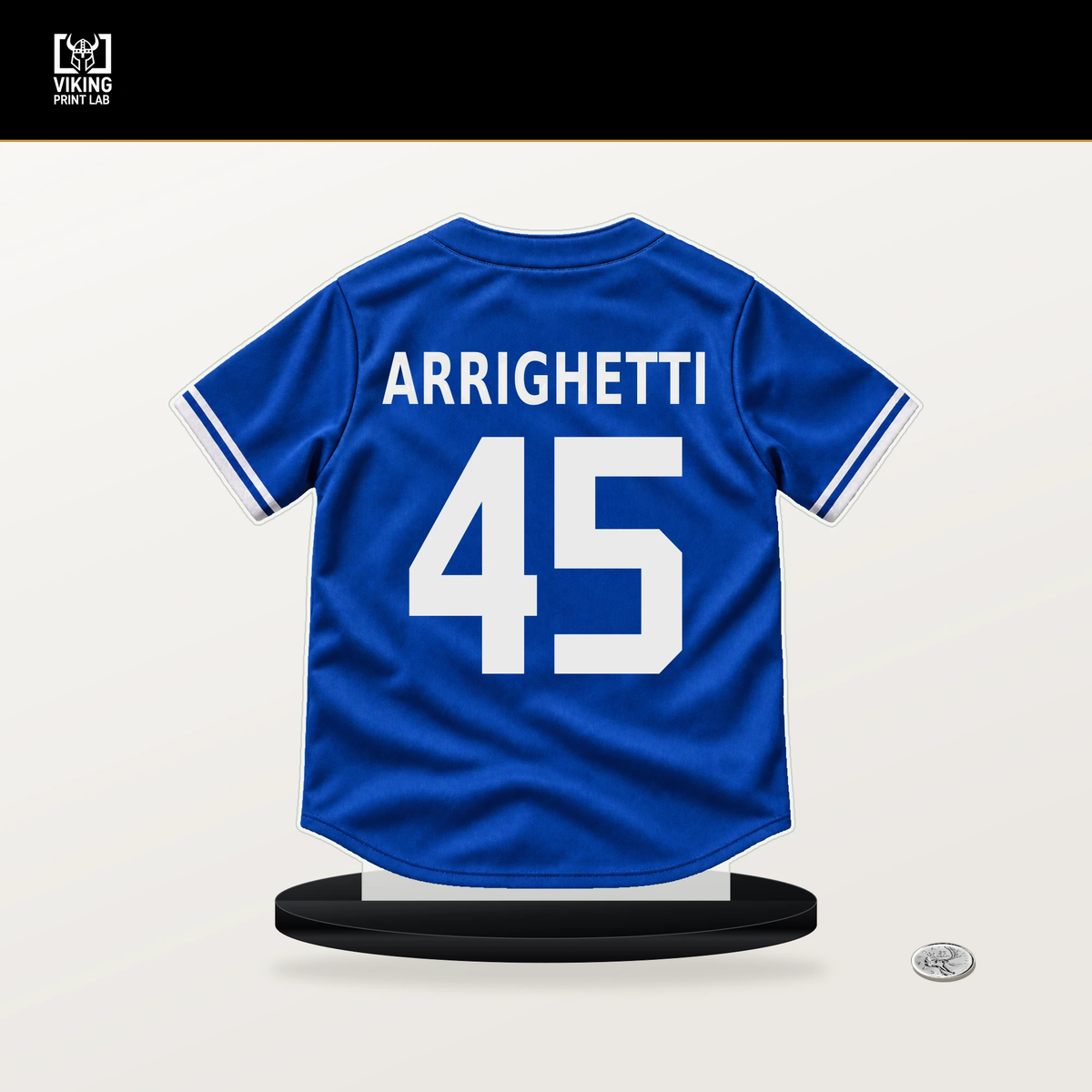 Spencer Arrighetti number 45 Toronto Blue Jays jersey stand with included black base.