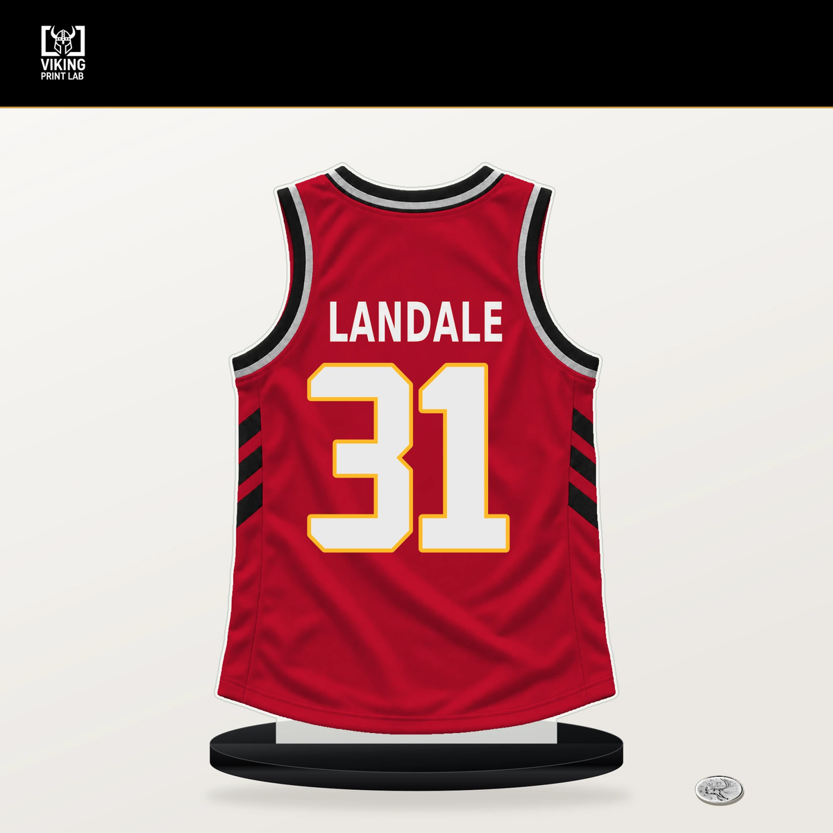 Jock Landale number 31 Atlanta Hawks jersey stand with included black base.