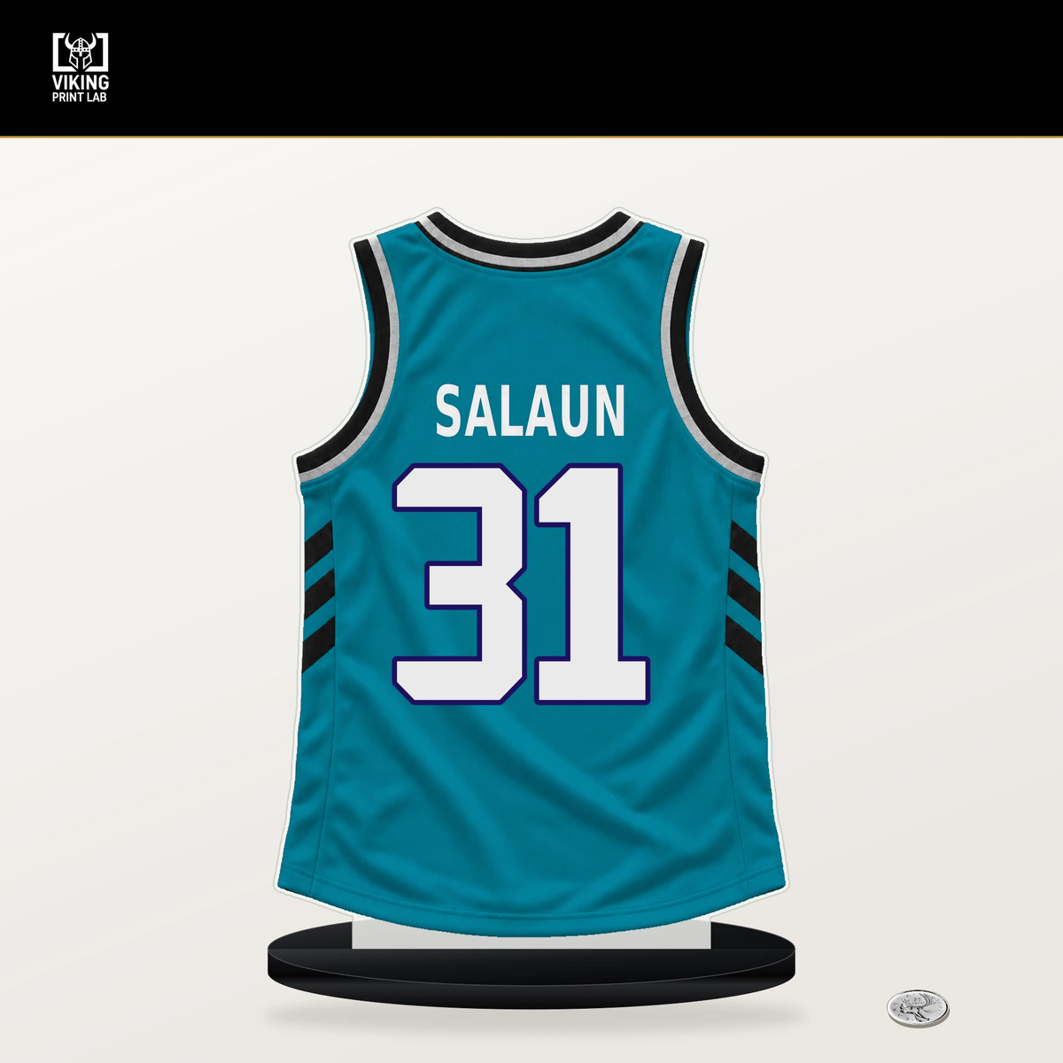 Tidjane Salaun number 31 Charlotte Hornets jersey stand with included black base.